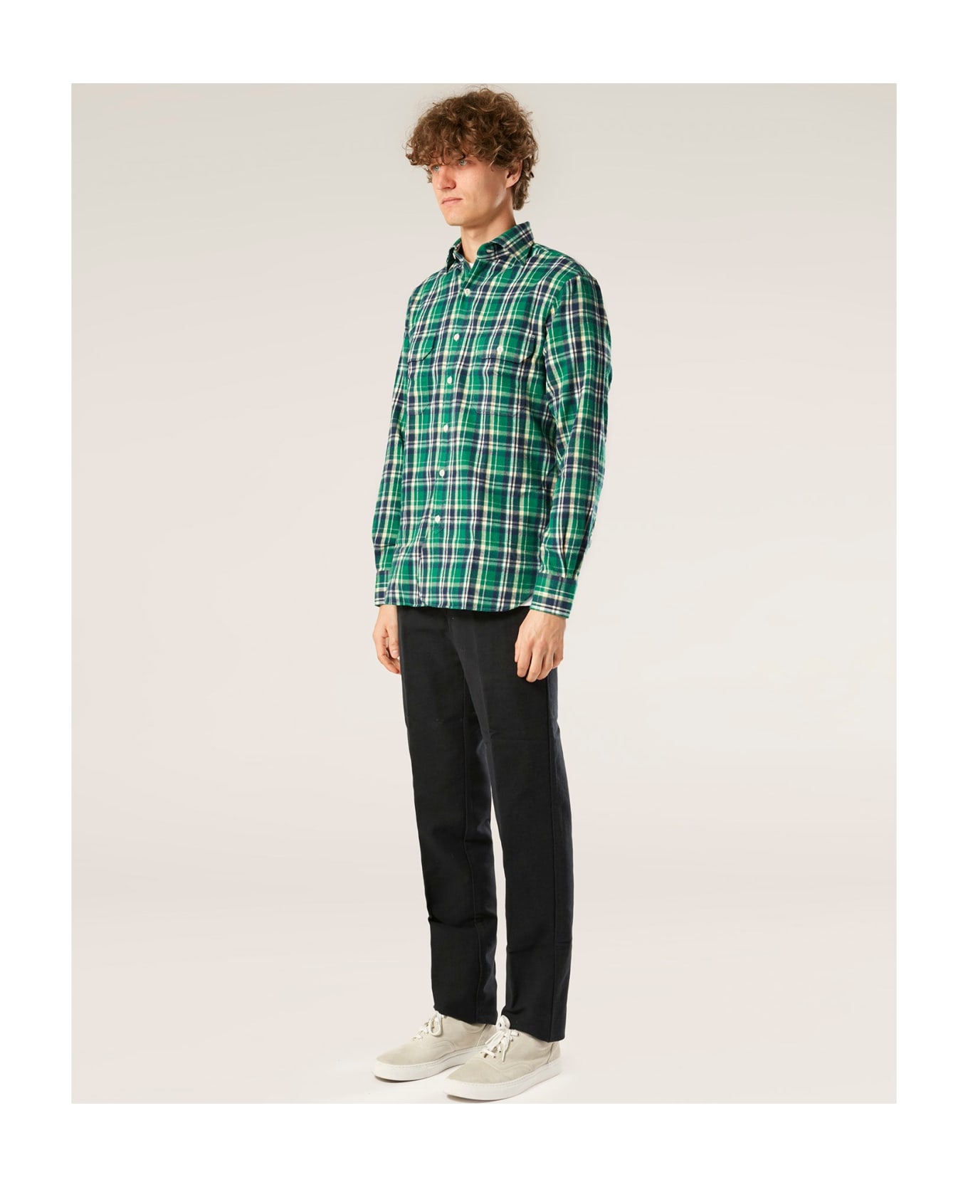doppiaa Aantero Green Flannel Checked Shirt