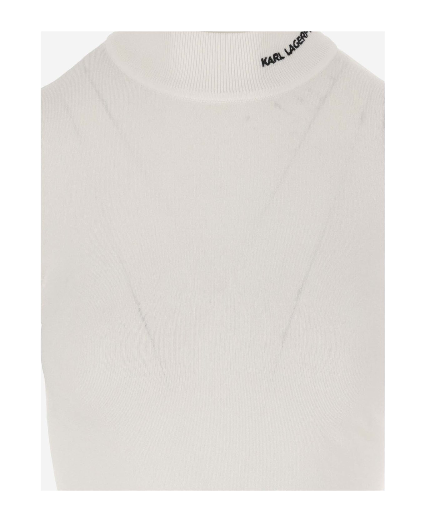 Karl Lagerfeld Stretch Viscose Pullover With Logo - White