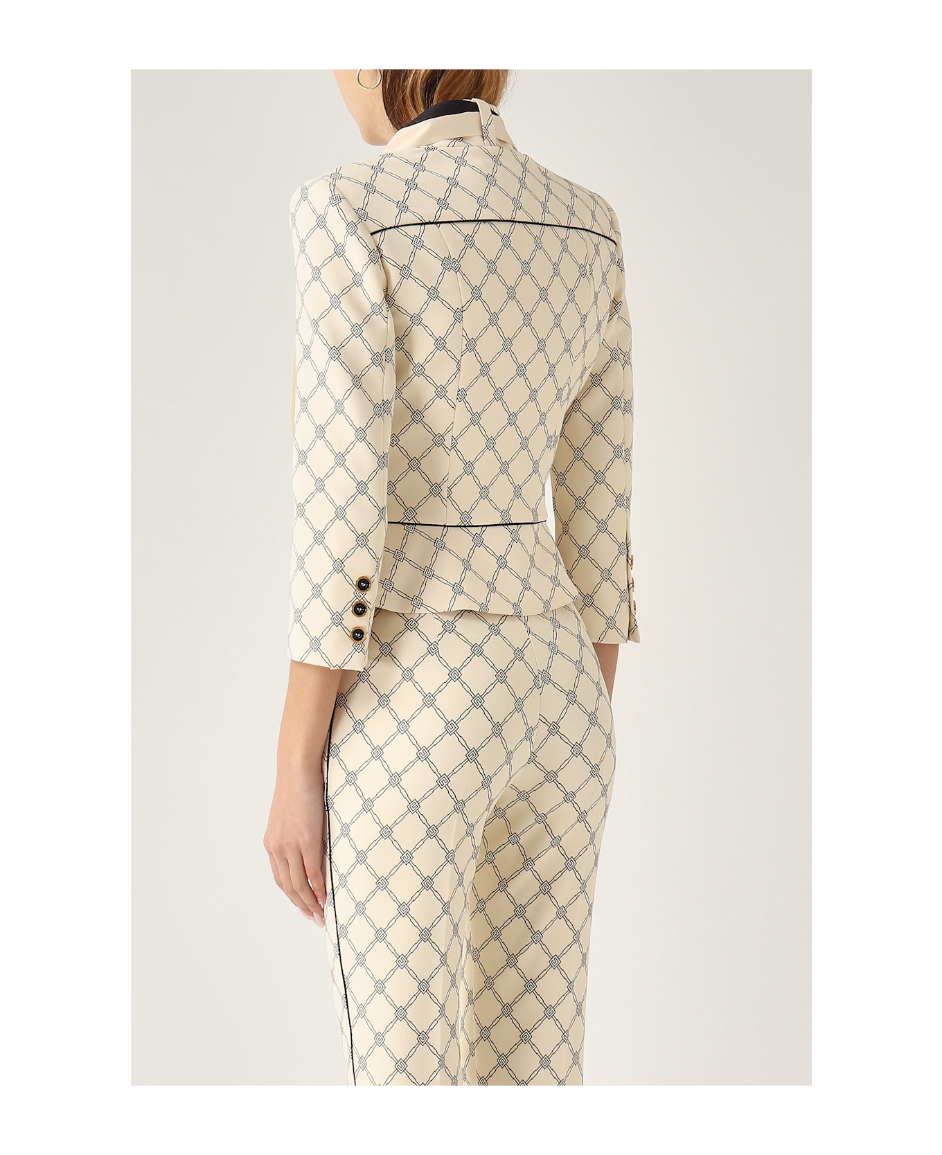 Elisabetta Franchi Giacca In Crepe Con Foulard Removibile Blazer - Ivory