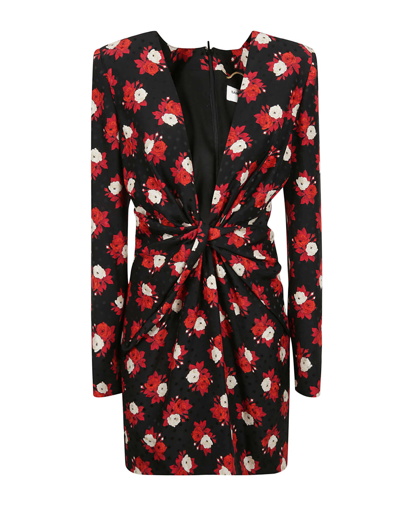 Saint Laurent Floral Twist Detail Dress - BLACK