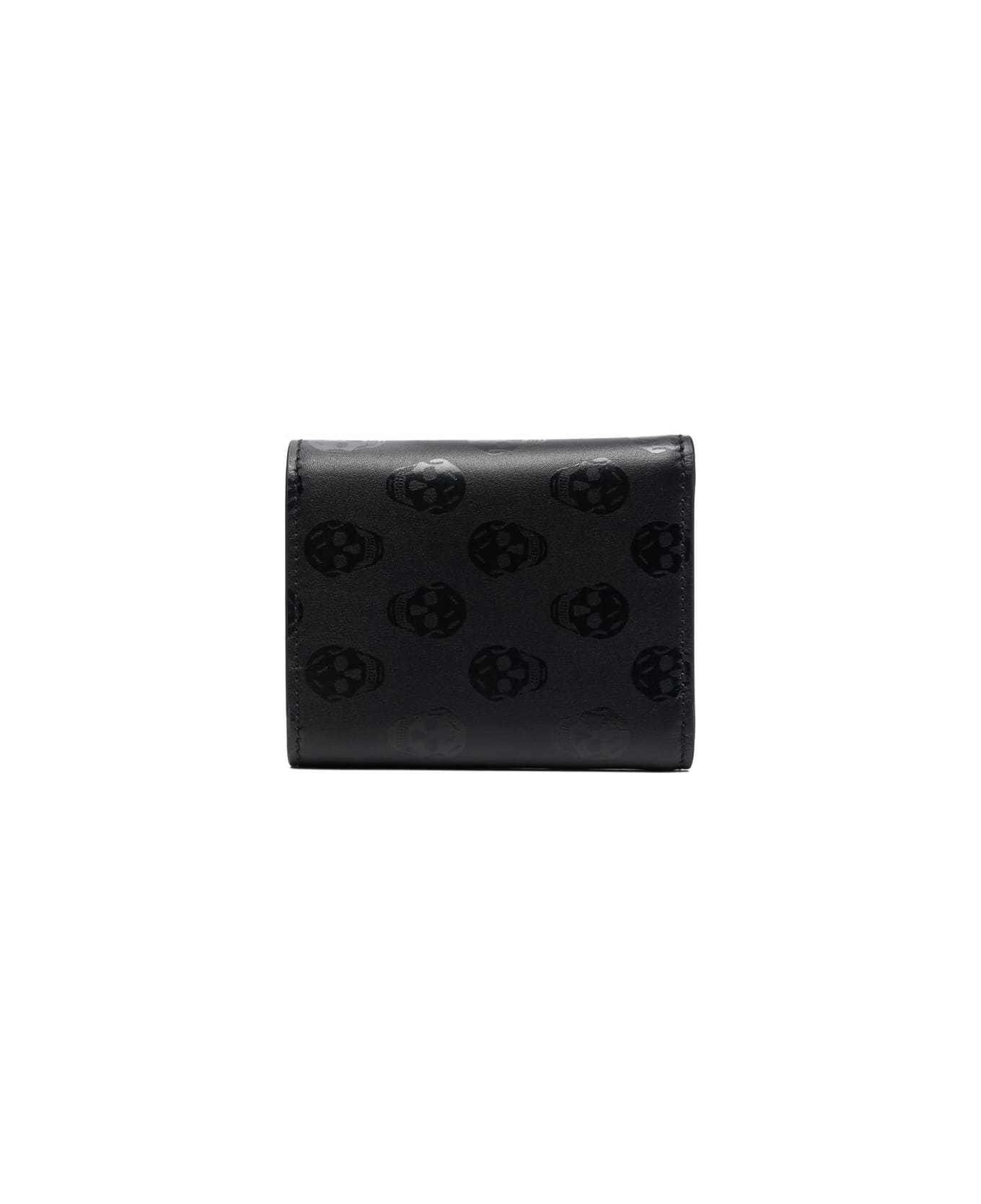 Alexander McQueen Man Card Holder In Black Leather With Skull Motif In Tone - Nero