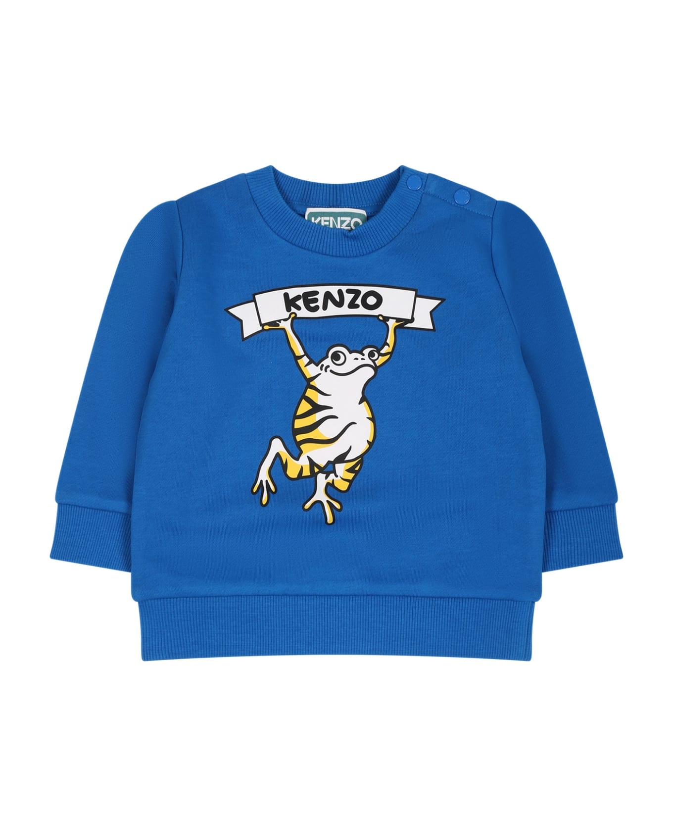 Kenzo Kids Light Blue T-shirt For Baby Boy With Logo And Print - Light Blue ニットウェア＆スウェットシャツ