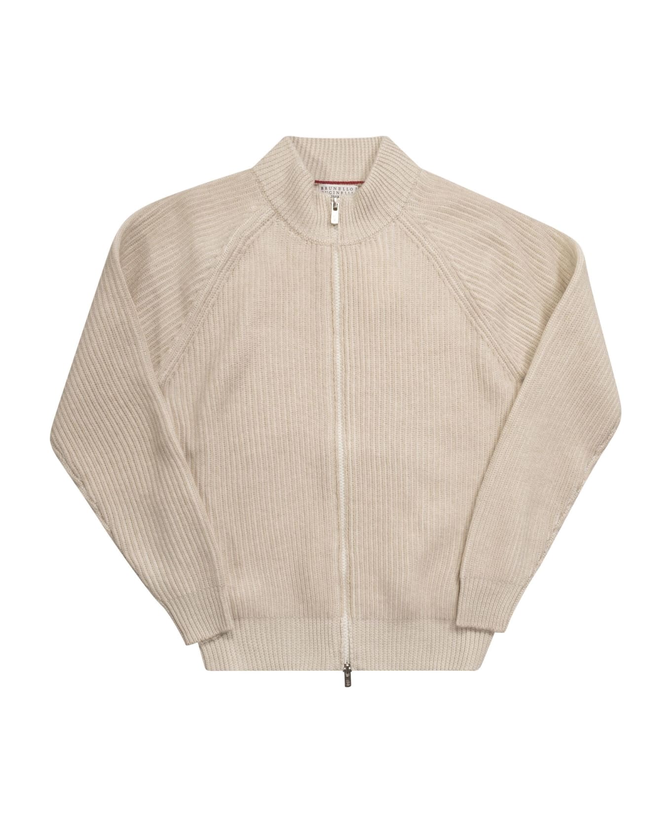 Brunello Cucinelli Vanisé Ribbed Cashmere Turtleneck Cardigan With Zip - Sand