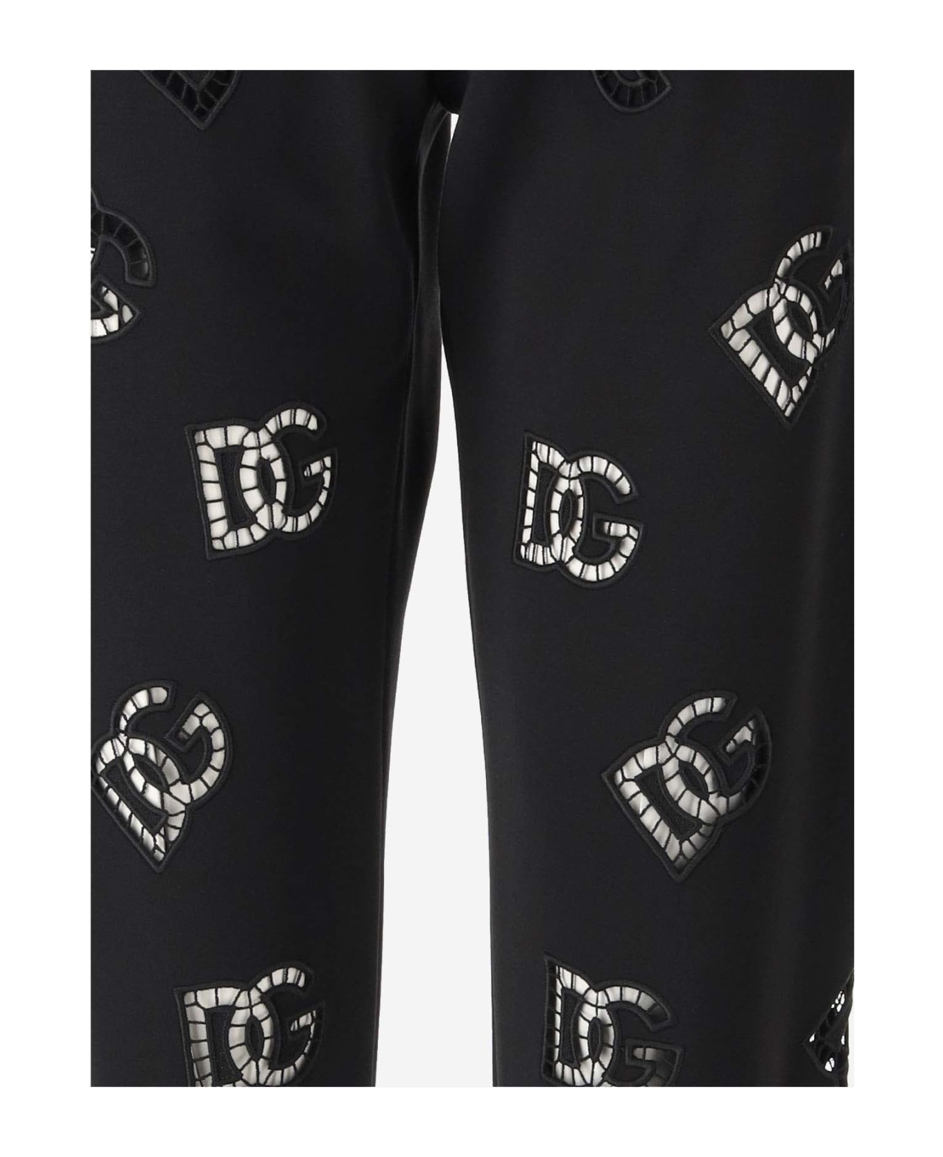 Dolce & Gabbana Cotton Blend Jersey Pants With Cut Out Embroidery - Black スウェットパンツ