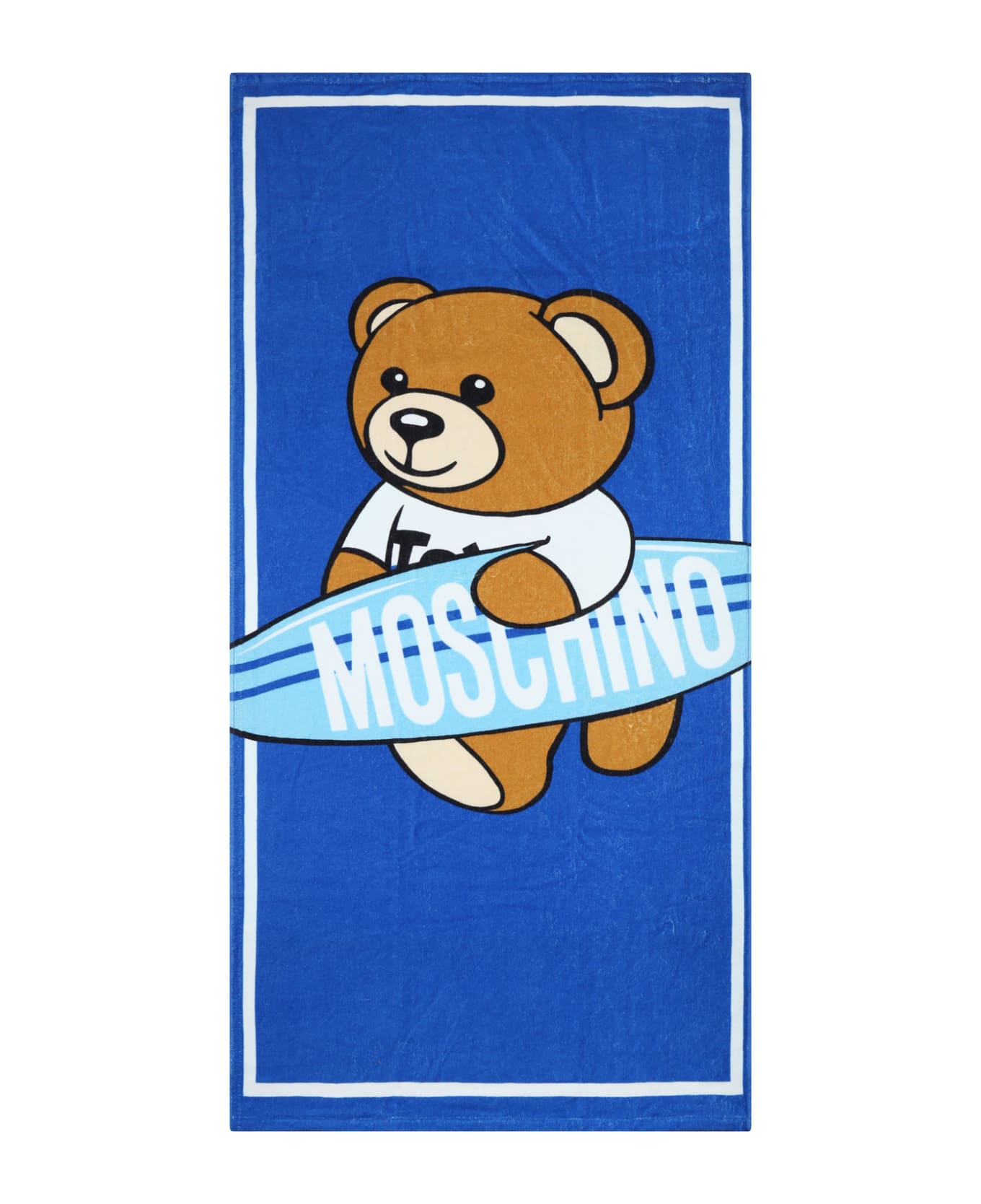 Moschino Light Blue Beach Towel For Boy With Teddy Bear And Surfboard - Light Blue