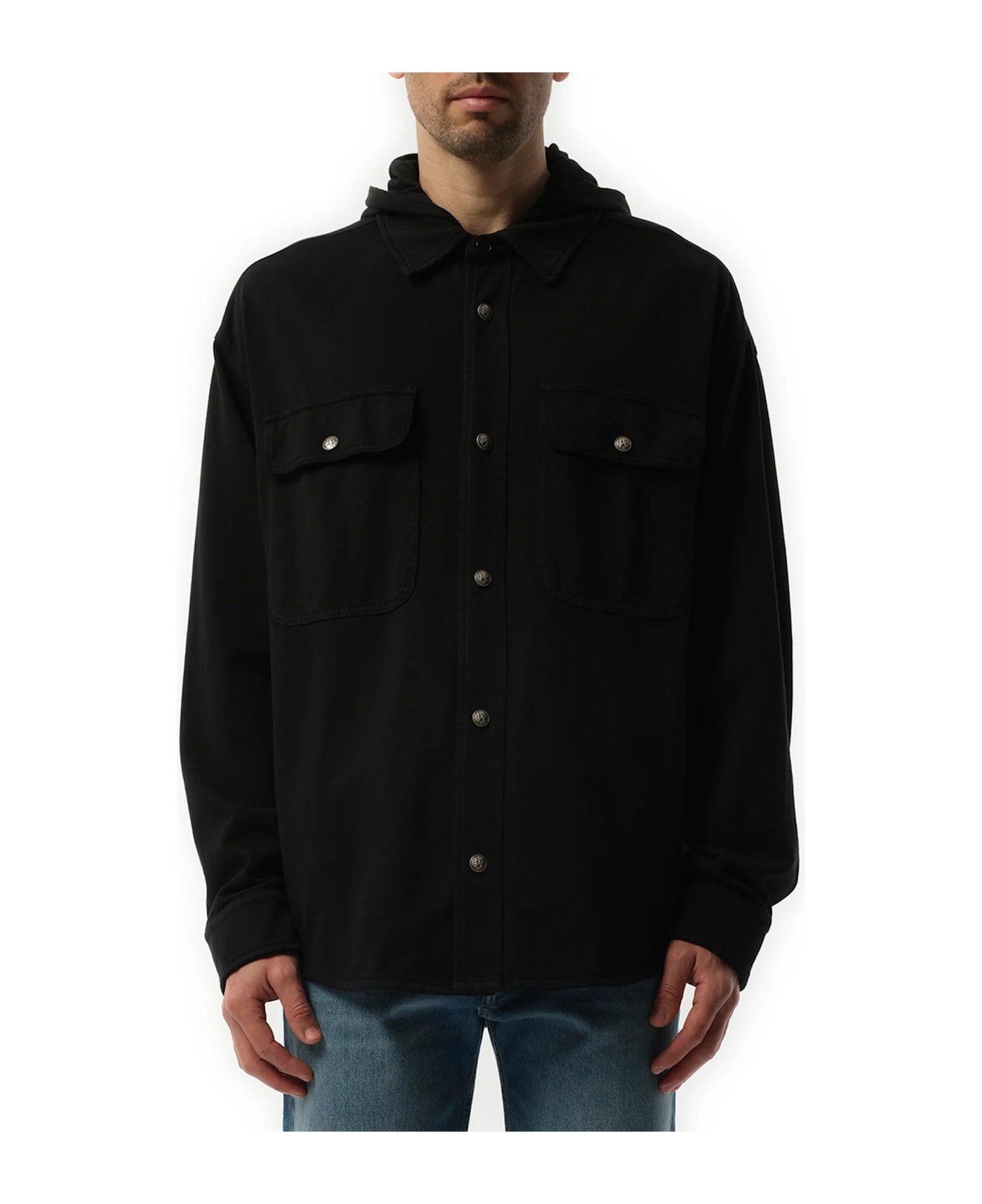 Palm Angels Classic Logo Hooded Overshirt - Black