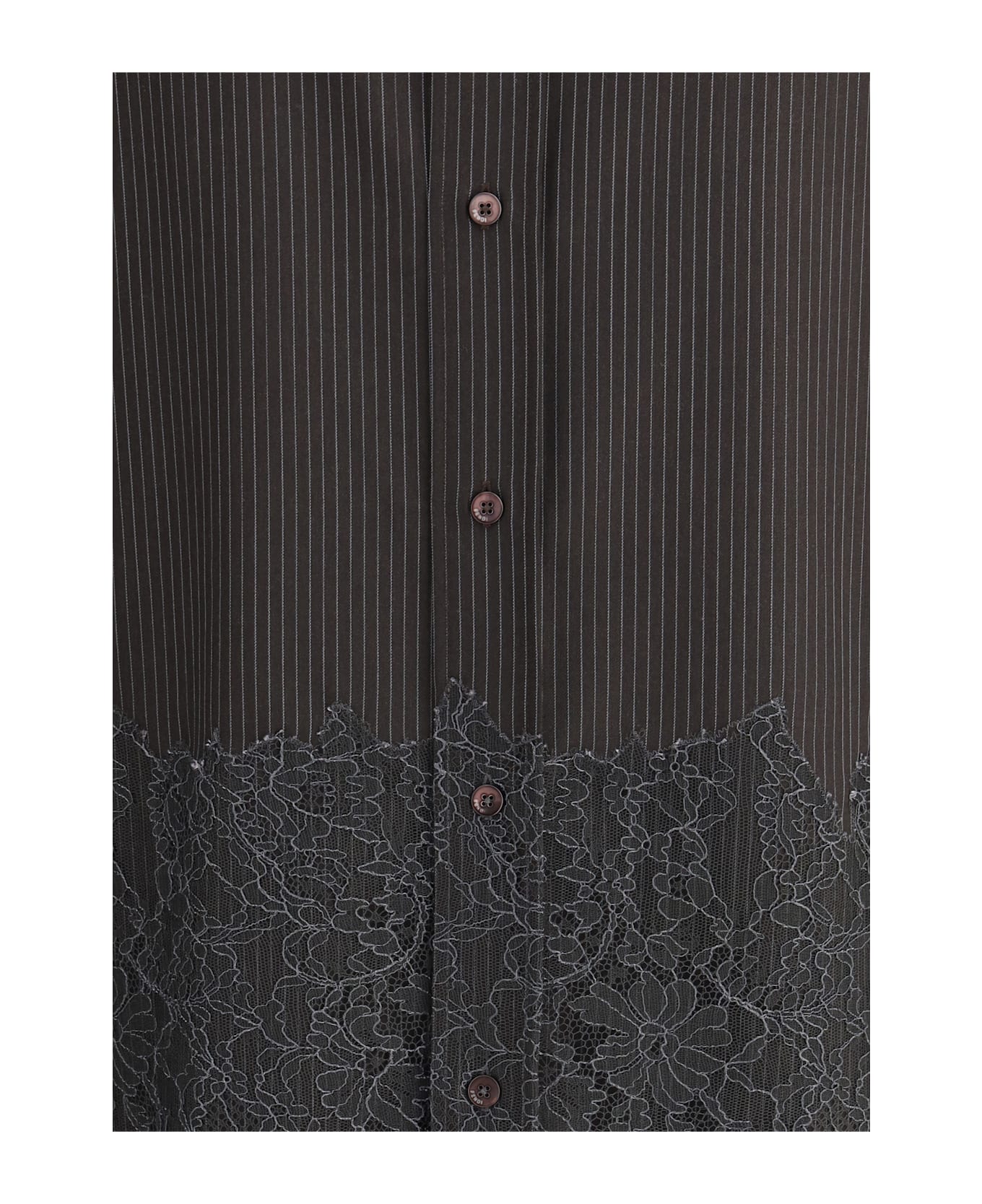 Fendi Pinstripe Wool And Lace Shirt - Dhp Espresso