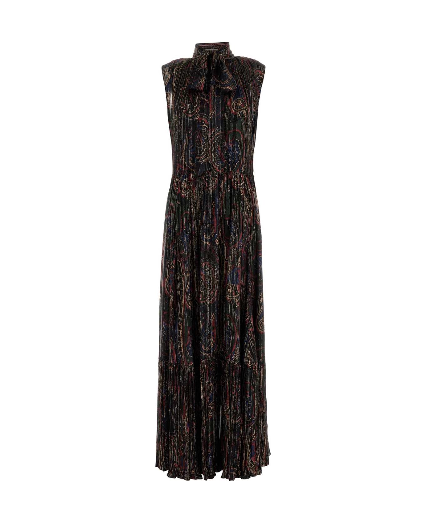 Saint Laurent Printed Silk Blend Long Dress - NOIRMULTICOLOR