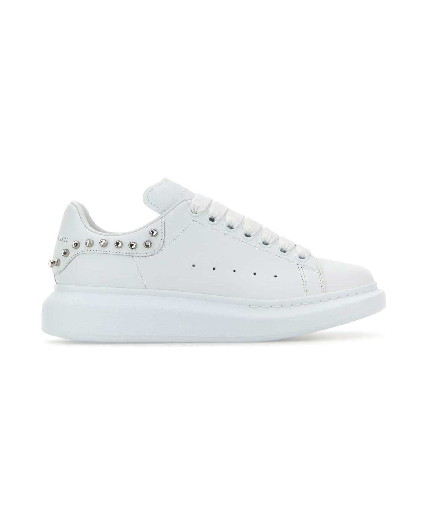 Alexander McQueen White Leather Sneakers With White Leather Heel - WHITEWHITECRYSTAL