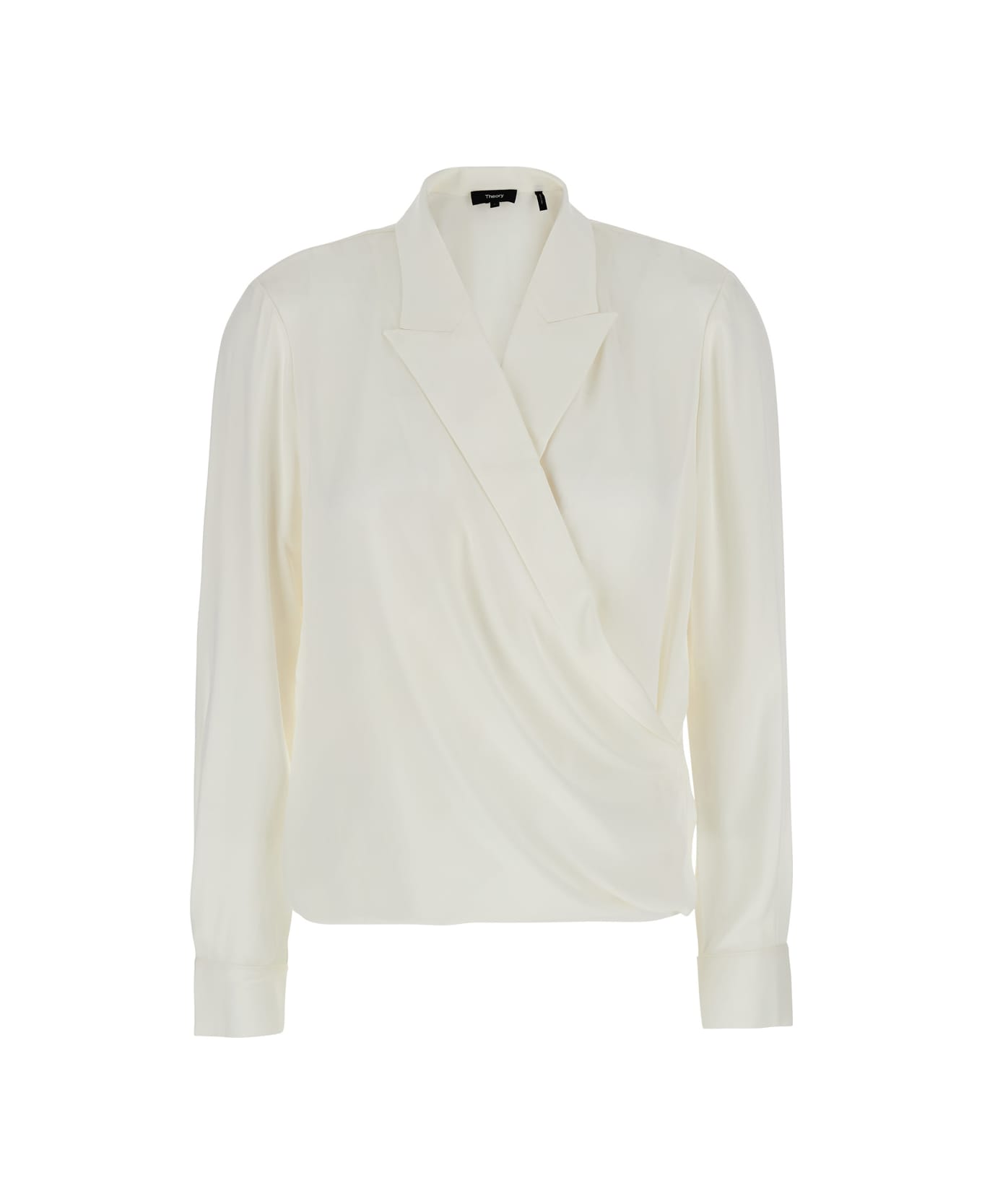 Theory White Blouse With Peak Revers And Crossover Neck In Silk Woman - White