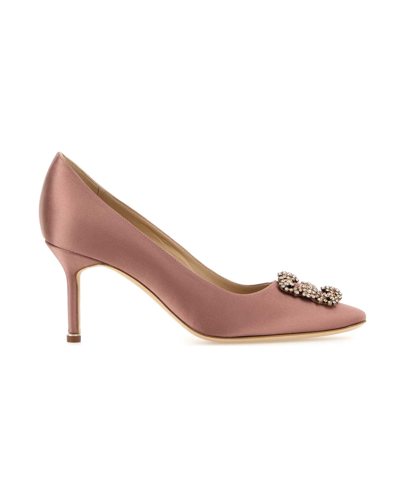 Manolo Blahnik Antiqued Pink Satin Hangisi Pumps - DPNK