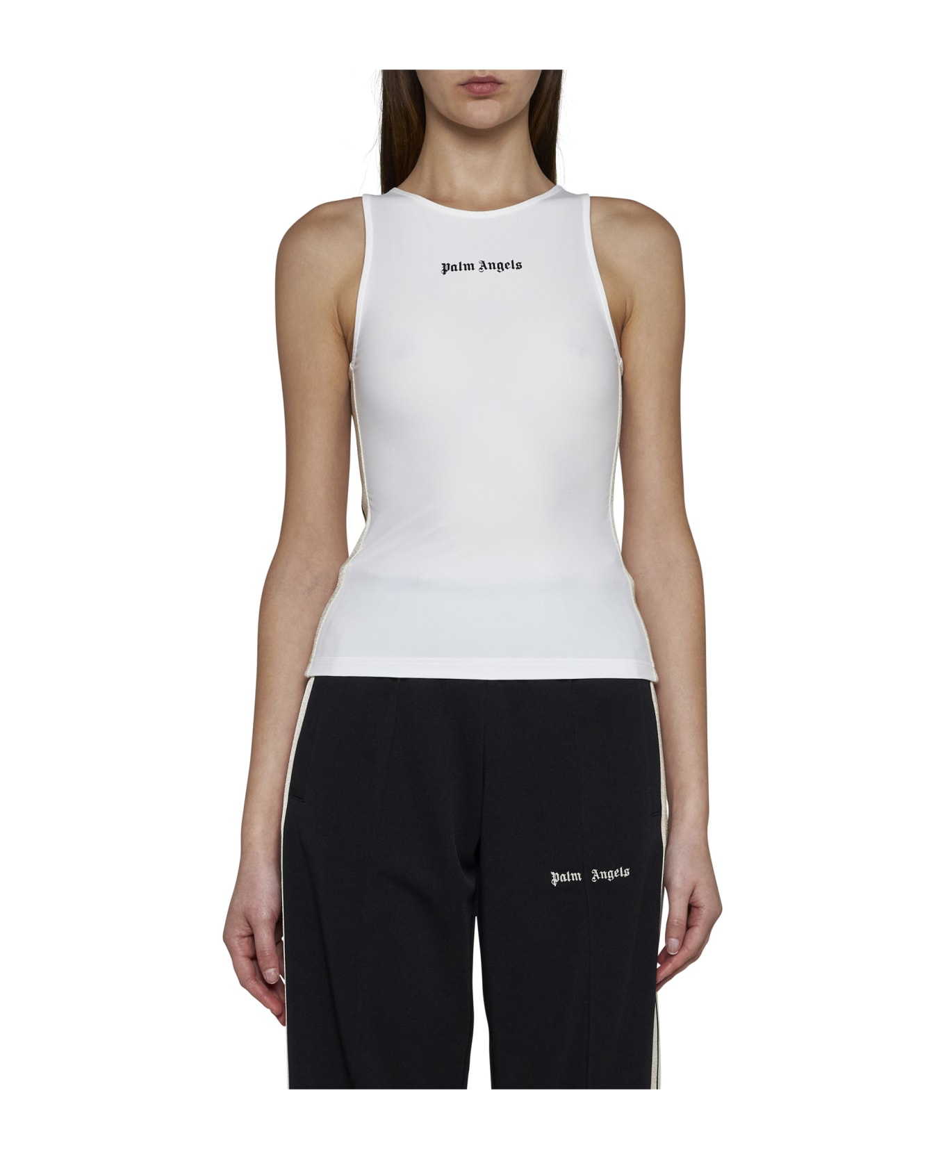 Palm Angels Tank Top With Logo And Side Bands - Off white black タンクトップ