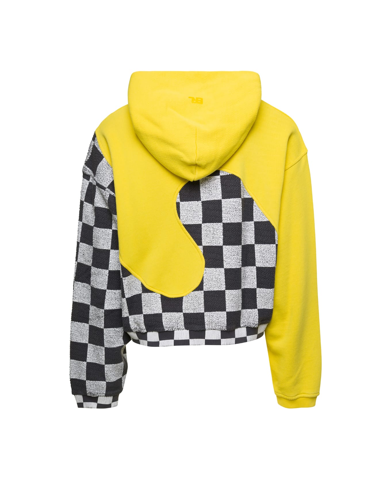 ERL Men Yellow Checker Swirl Hoodie Knit - YELLOW/GREY