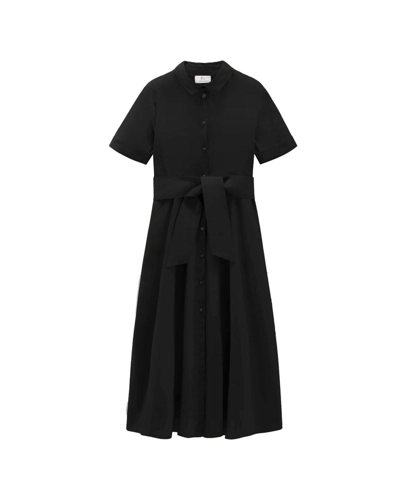Woolrich Tie-waist Short-sleeved Shirt Dress - Black