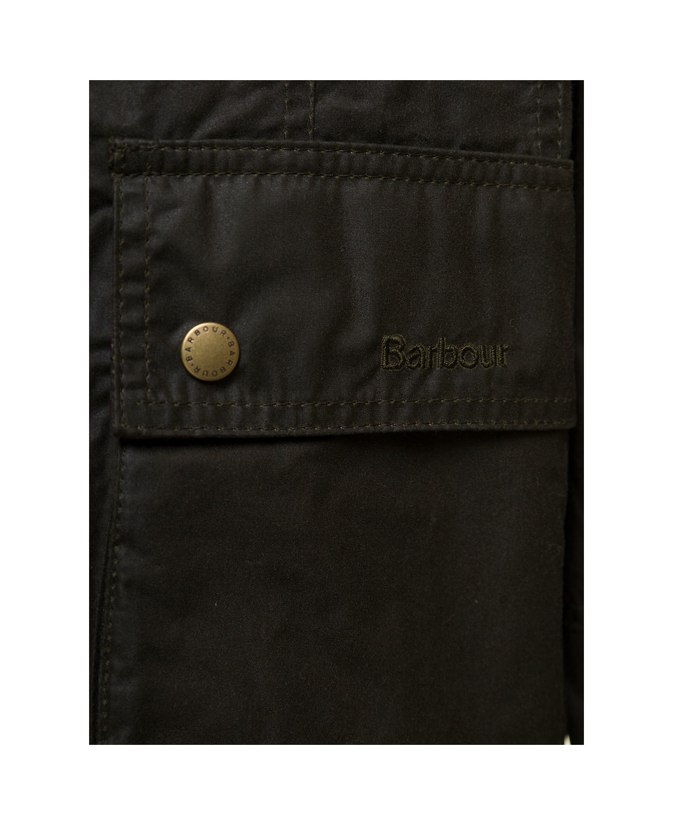 Barbour Dark Green Jacket With Ribbed Collar In Waxed Cotton Woman