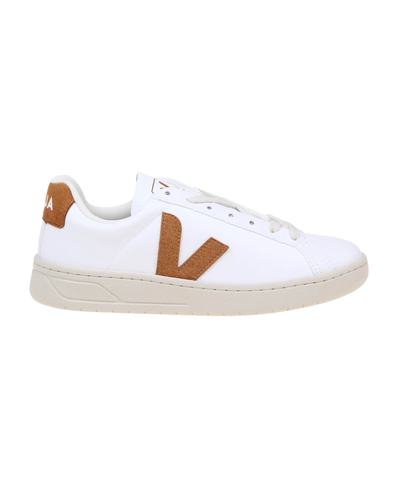 Veja Urca Sneakers In White Coated Cotton - WHITE/CAMEL