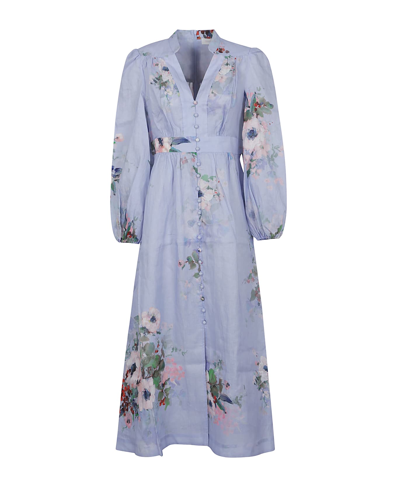 Zimmermann Everley Neckline Midi Dress - Ltblwcfl Light Blue Watercolour Floral
