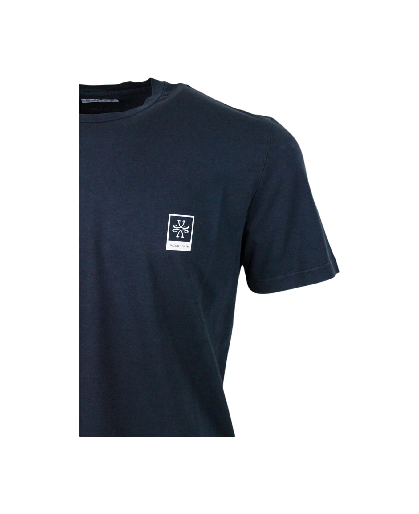 Jacob Cohen Short-sleeved Crew-neck T-shirt In Stretch Cotton With Logo On The Chest - Blu