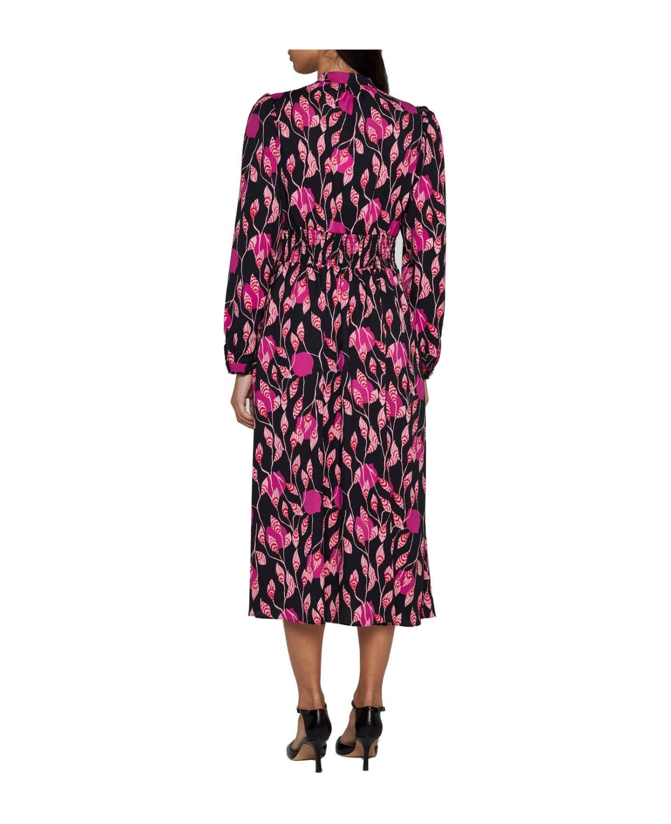Diane Von Furstenberg Erica Long Sleeve Midi Dress - BLACK/PINK ワンピース＆ドレス