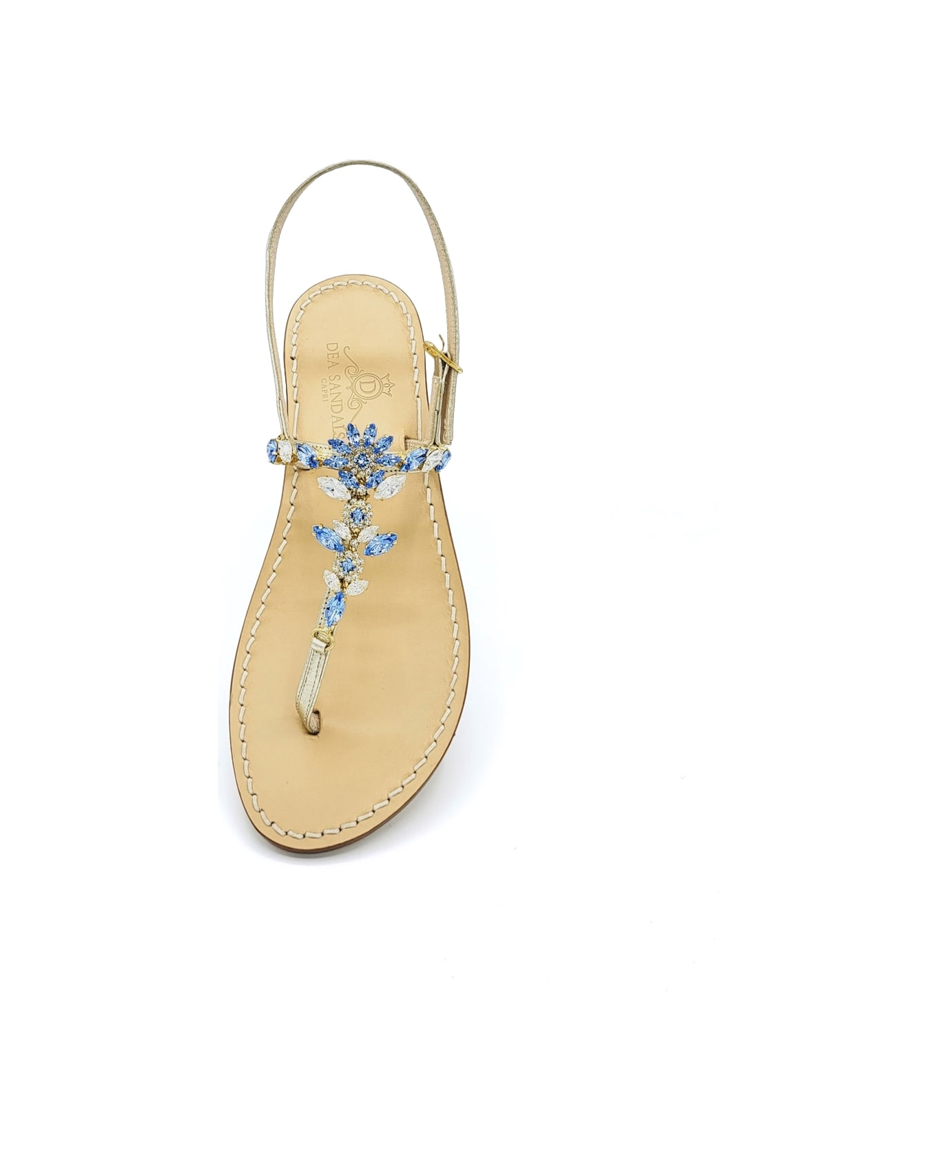 Dea Sandals Light Blue Dolcevita Jewel Sandals - platinum gold laminated, sky blue, crystal