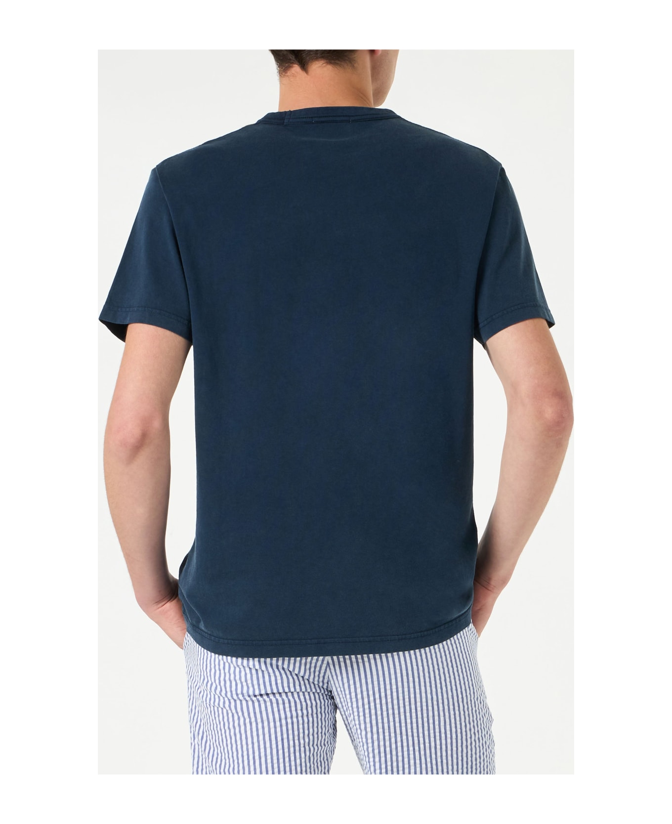 MC2 Saint Barth Man Denim Color Cotton T-shirt - BLUE