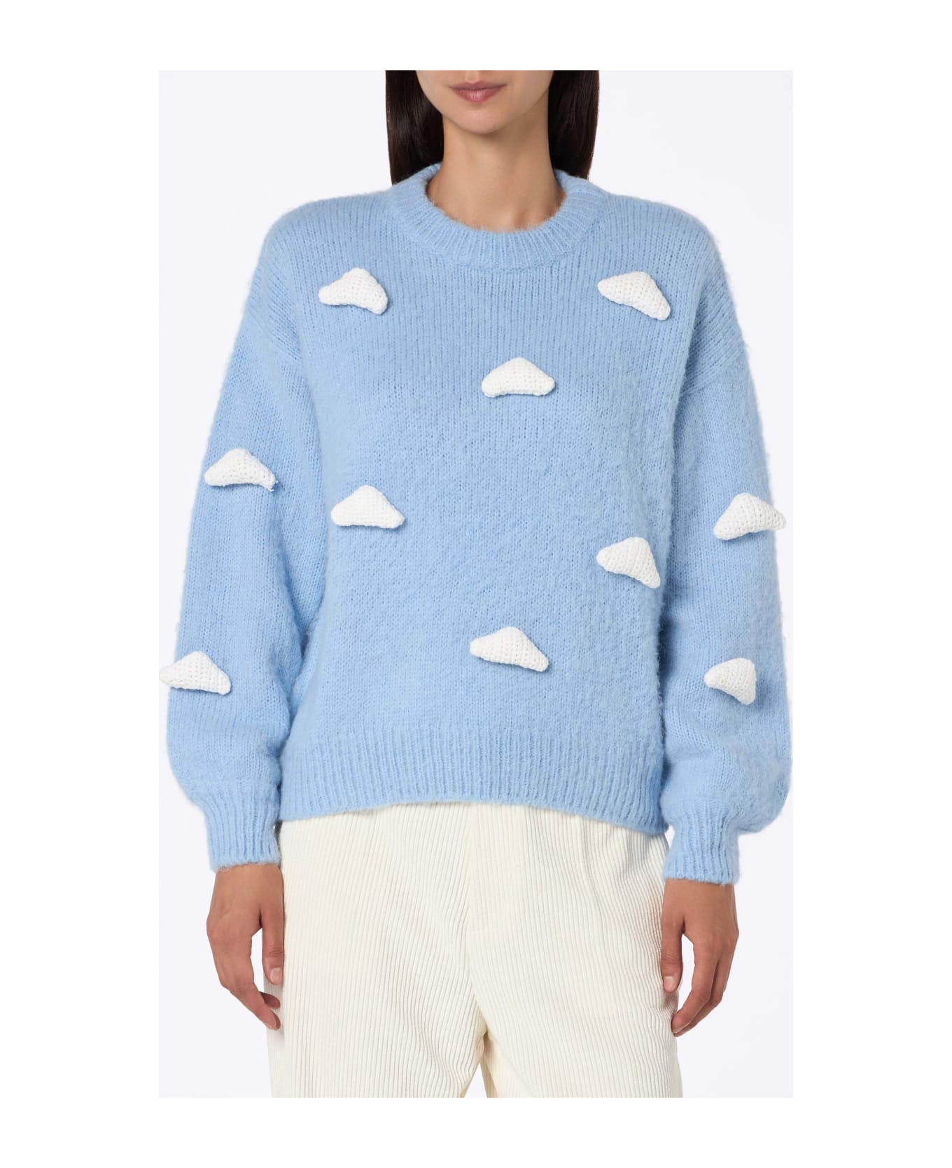 MC2 Saint Barth Brushed Knit Sweater With Clouds Details - BLUE
