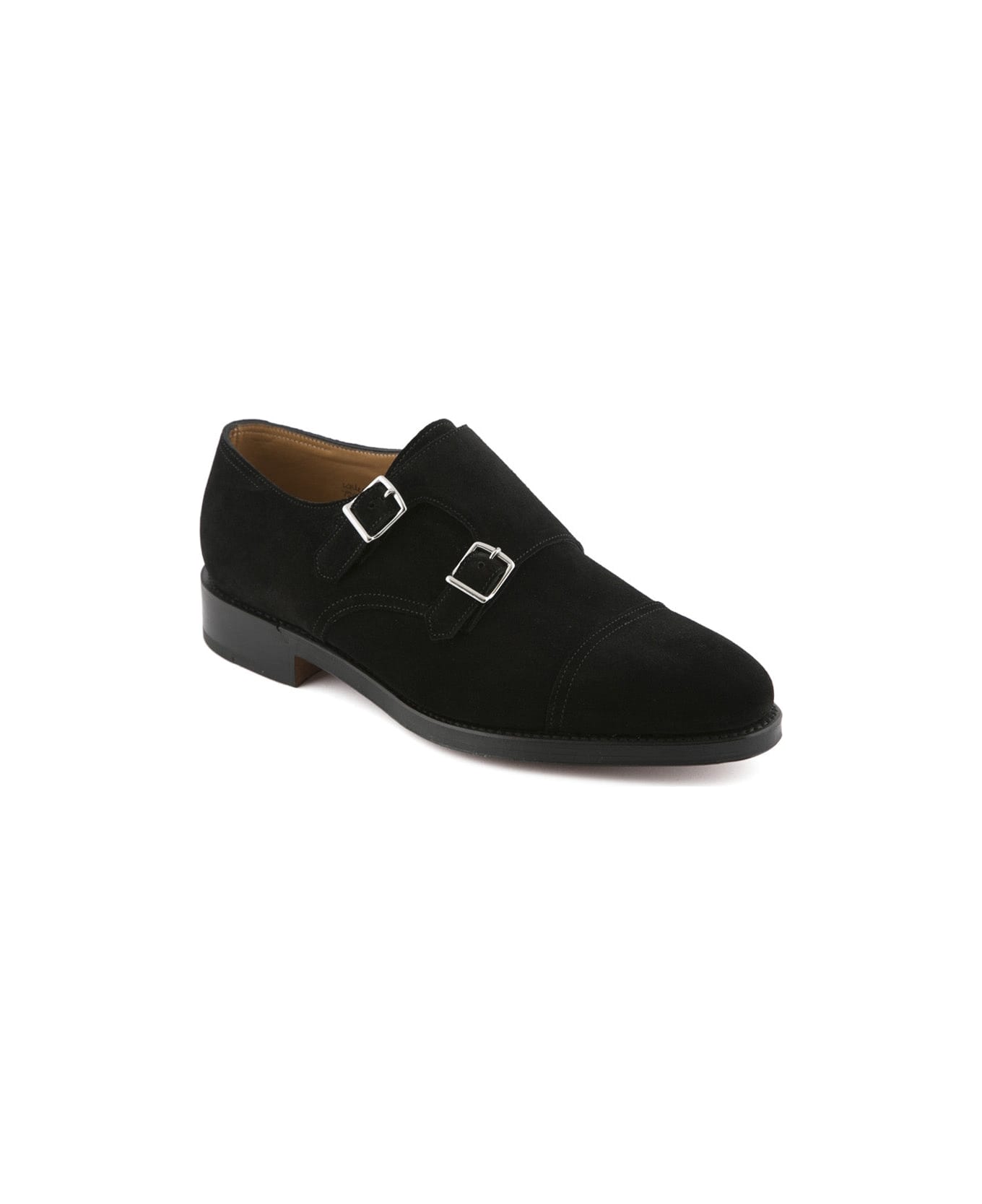 John Lobb William Black Suede Monk Strap Shoe - Nero