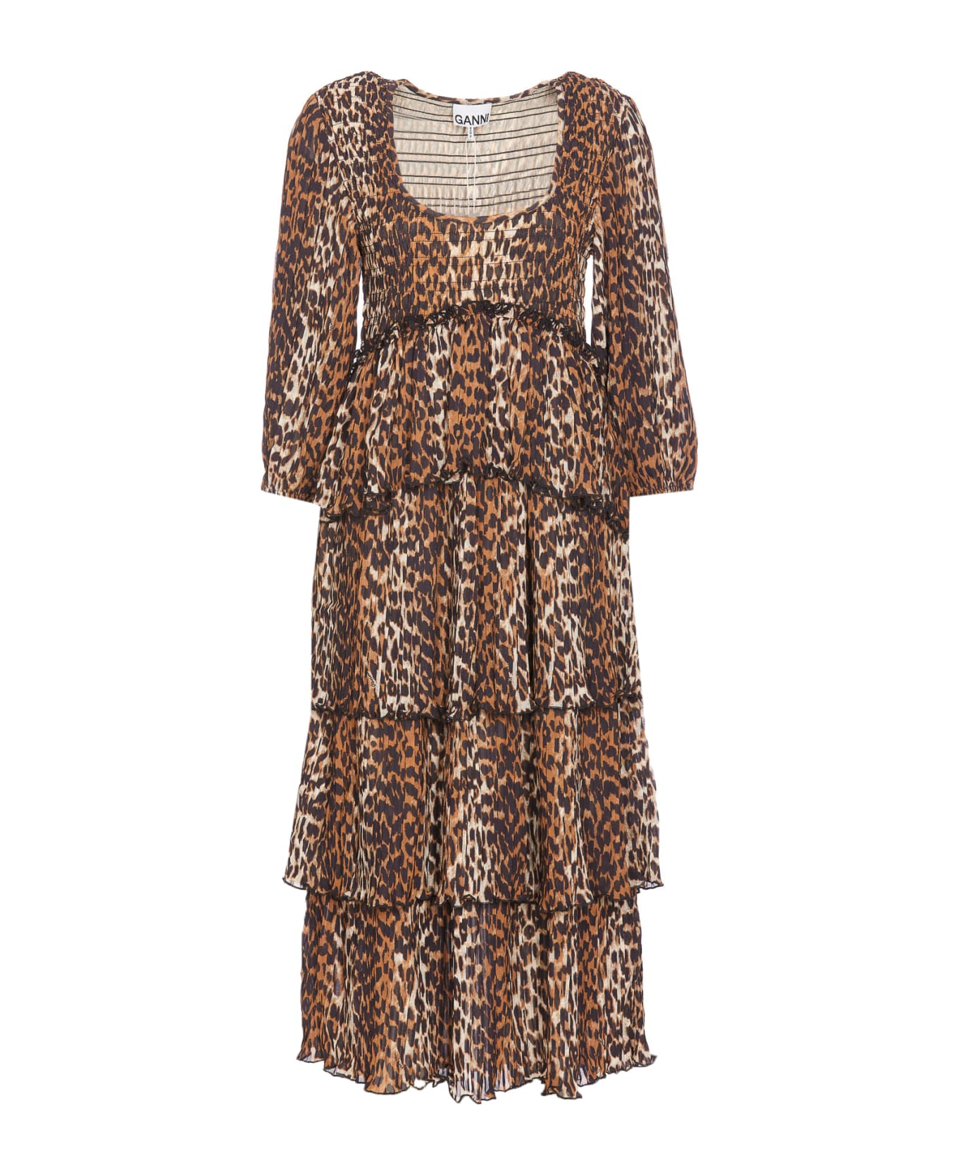 Ganni Leopard Print Midi Dress - Beige