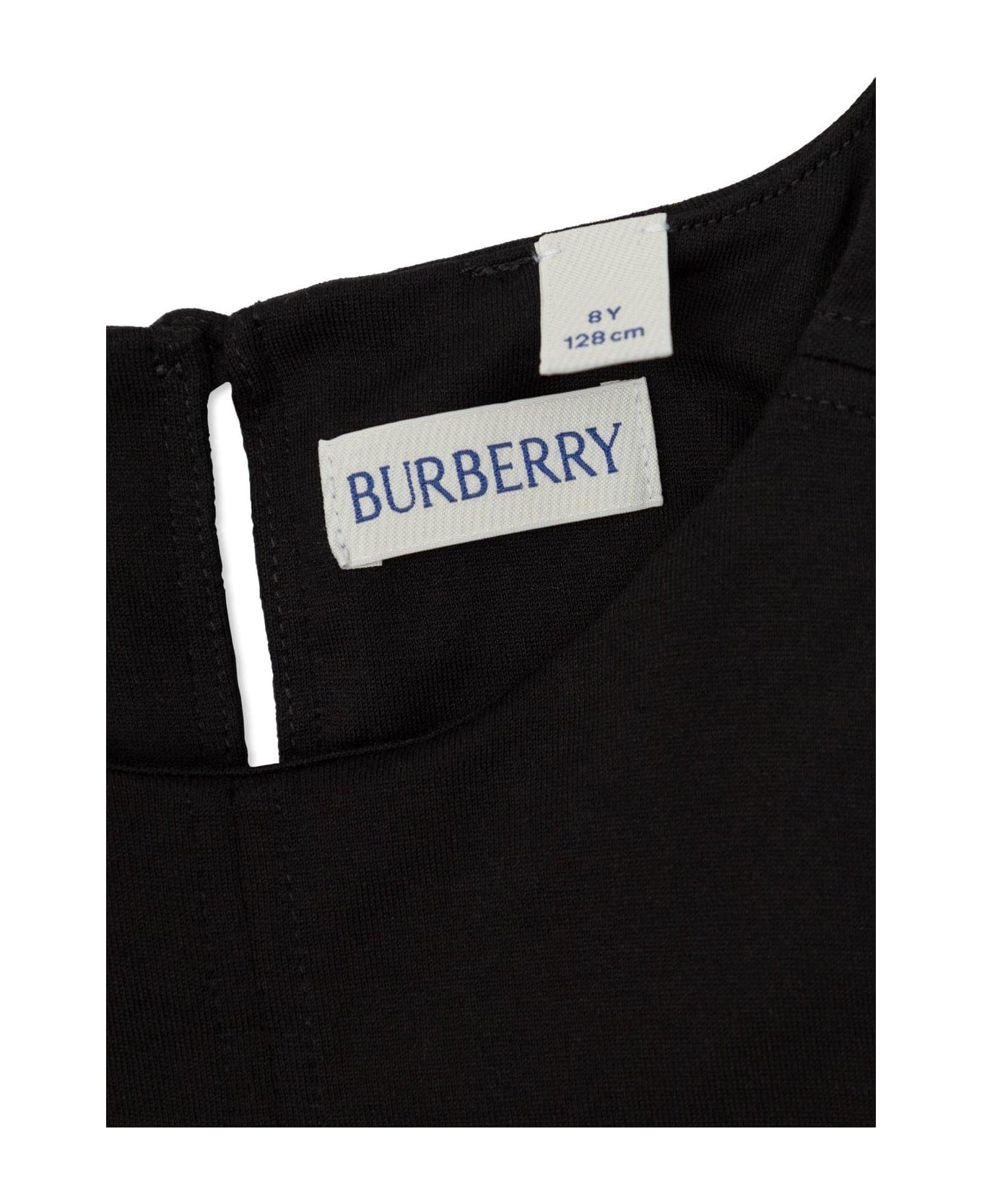 Burberry Check Label Crewneck Flared Dress - BLACK