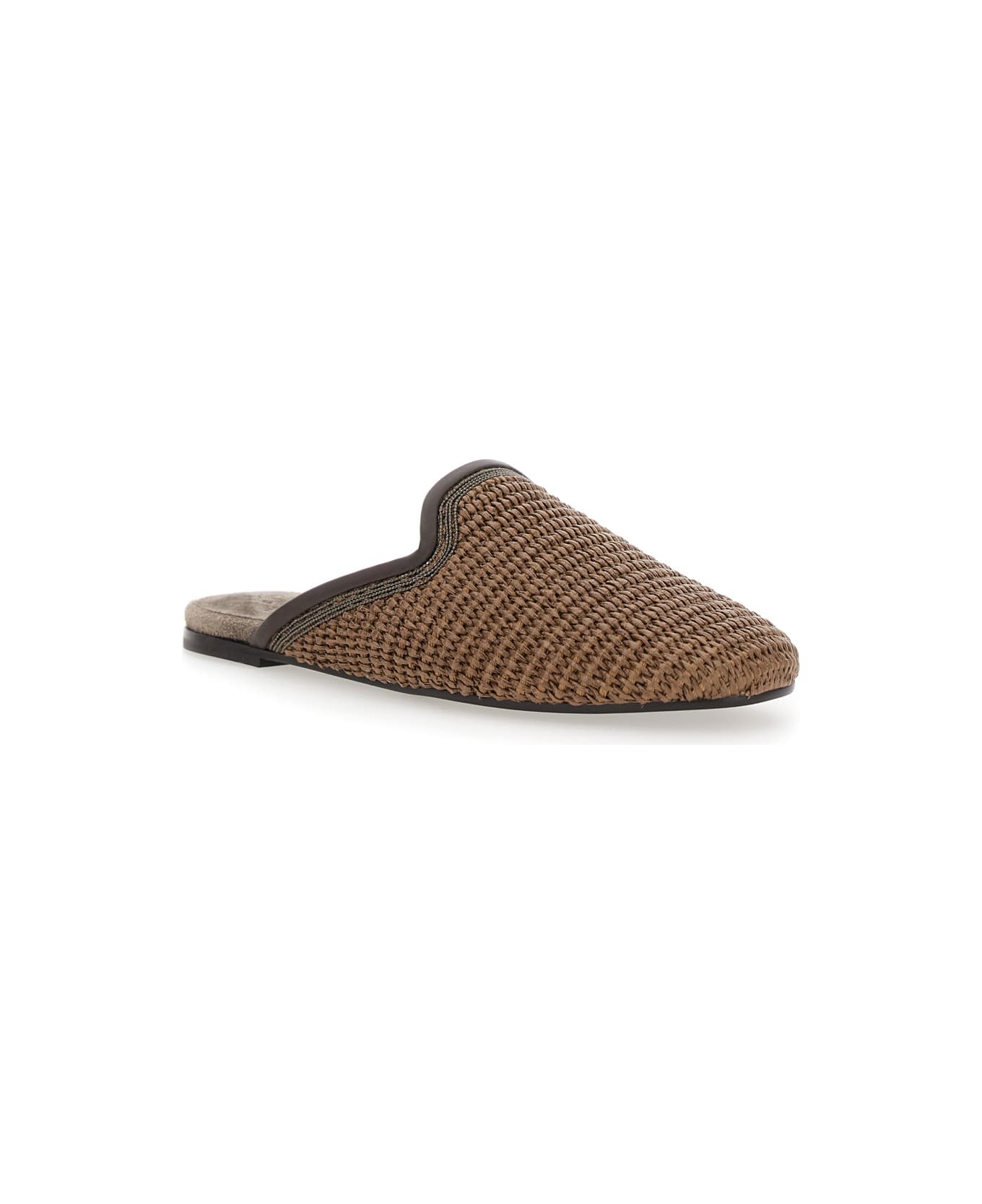 Brunello Cucinelli Brown Slip-on Sandals With Woven Design And Suede Lining In Cotton Blend Woman - Brown