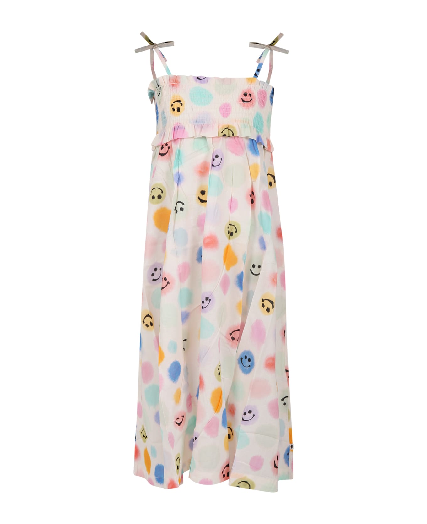 Molo Ivory Beach Cover-up For Girl With Smiley And Polka Dots - Multicolor ワンピース＆ドレス