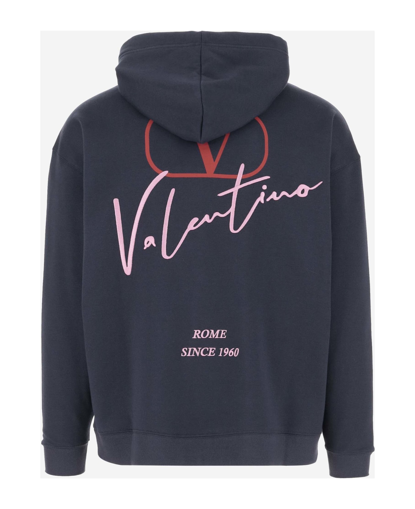 Valentino Logo Embroidery Hoodie - Navy