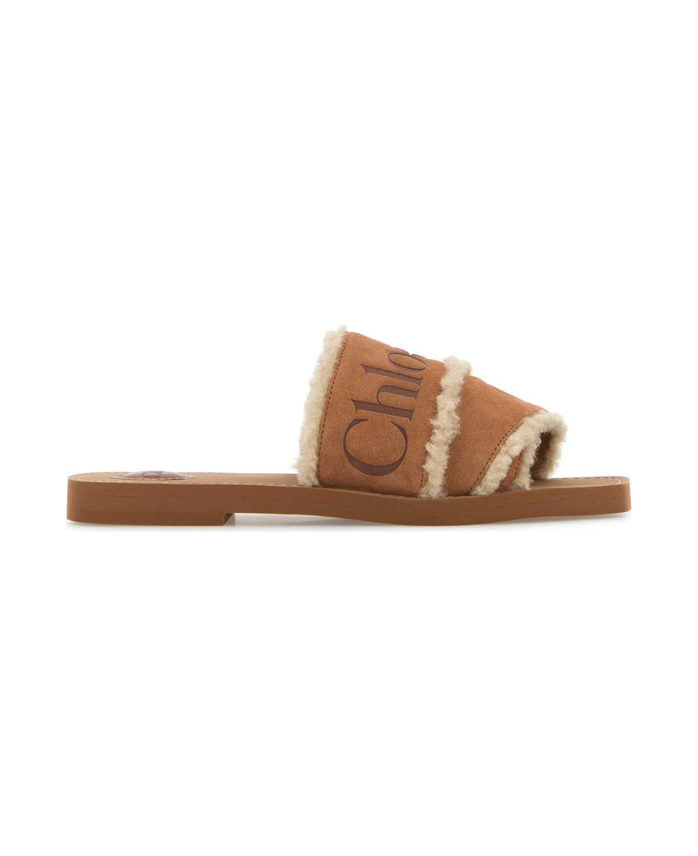 Chloé Caramel Suede Woody Slippers - SOFTYBROWN