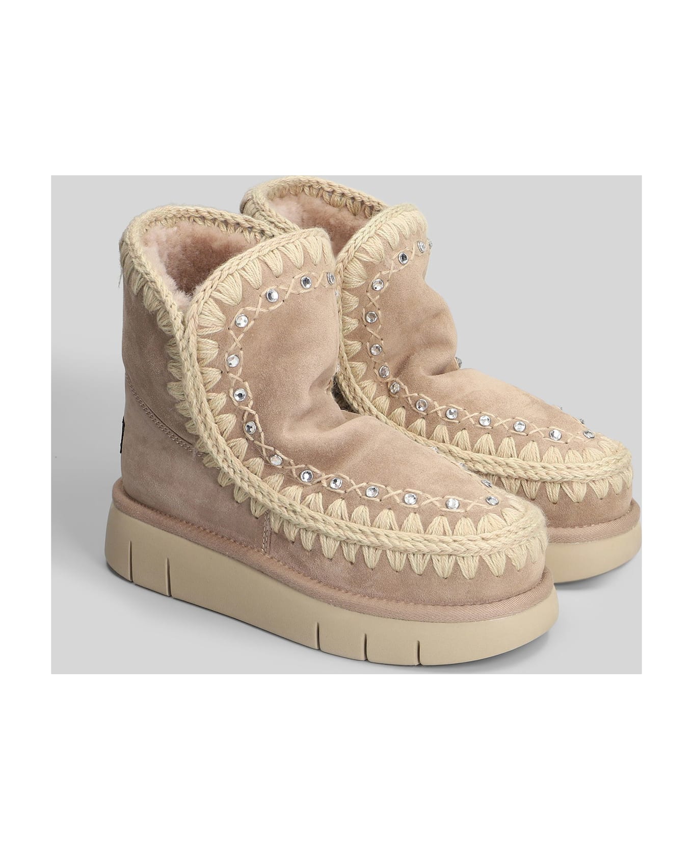 Mou Bounce Boot High Heels Ankle Boots In Camel Suede - Camel