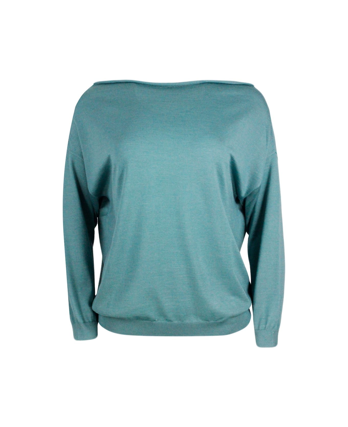 Malo Boat-neck Sweater In Cashmere And Silk With Long Sleeves And An Oversized Fit - Green
