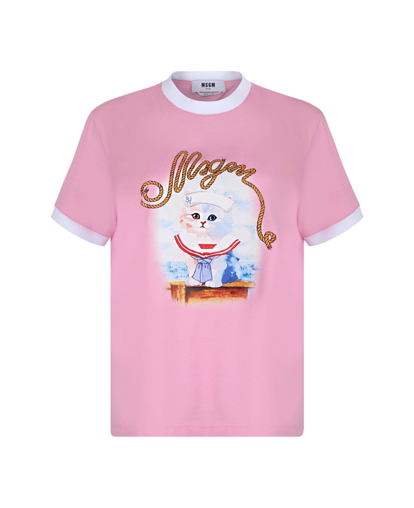 MSGM Graphic Printed Crewneck T-shirt - PINK