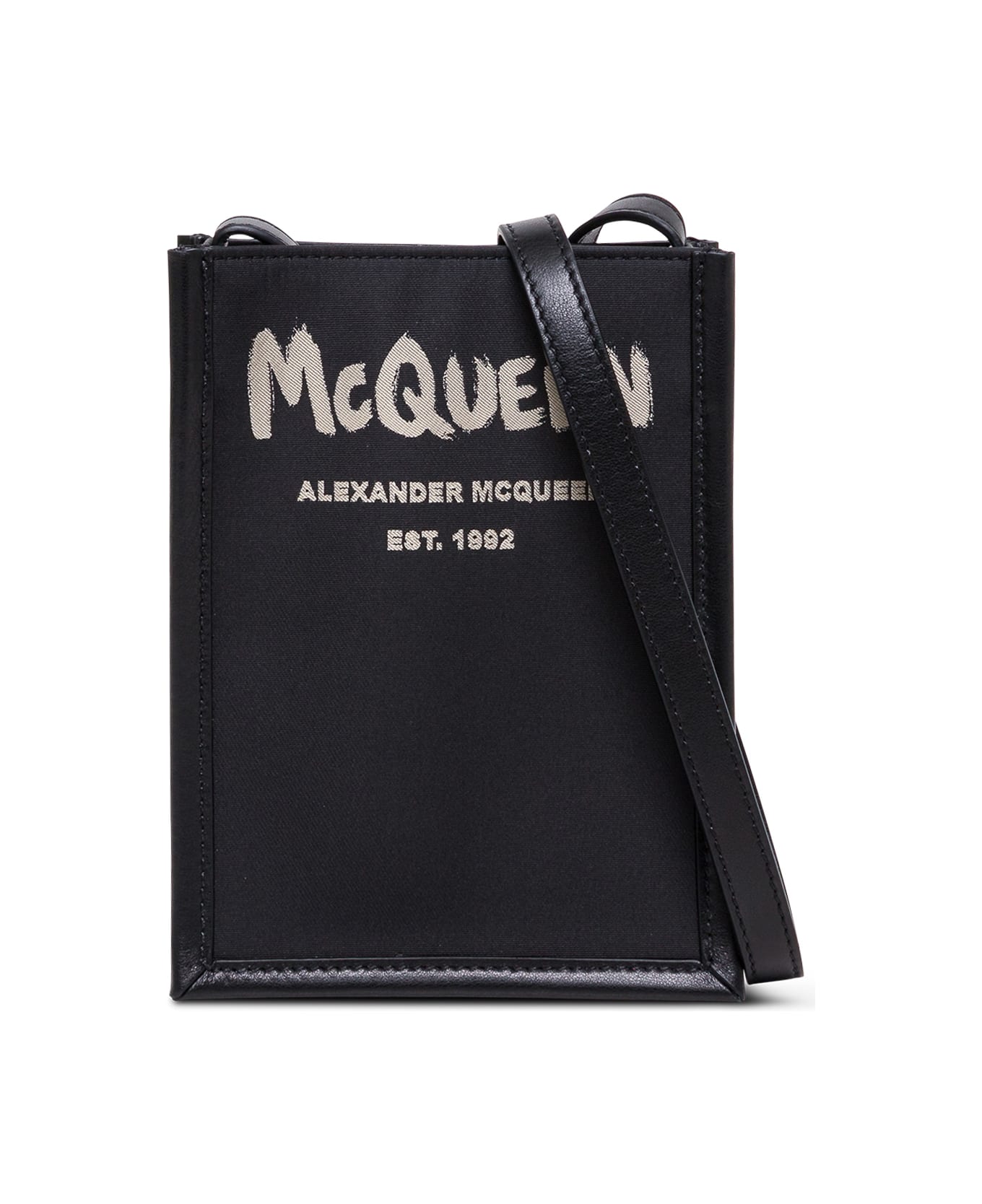 Alexander McQueen Fabric And Leather  Crossbody Bag With Logo Print - Black