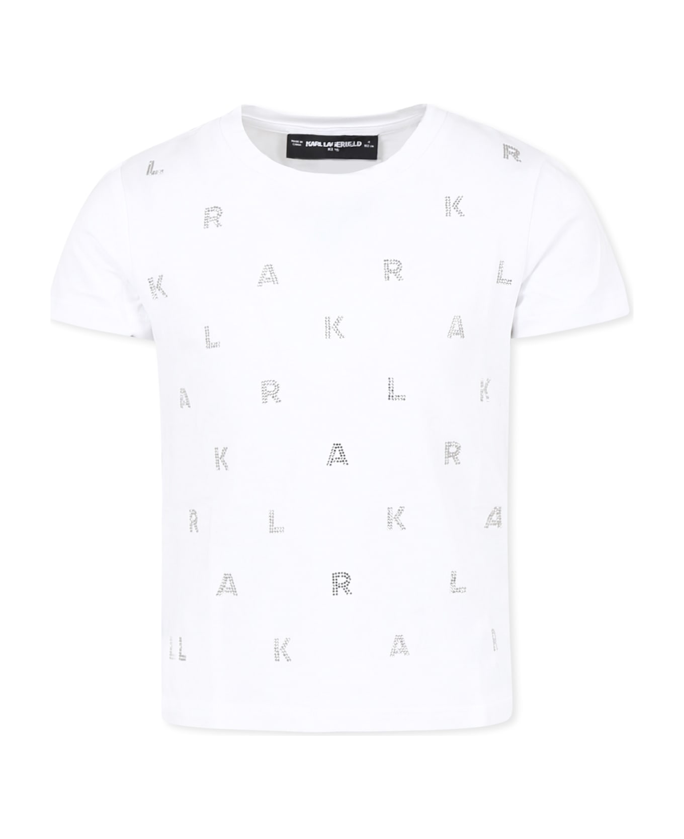 Karl Lagerfeld Kids White T-shirt For Girl With Rhinestone Logo - White