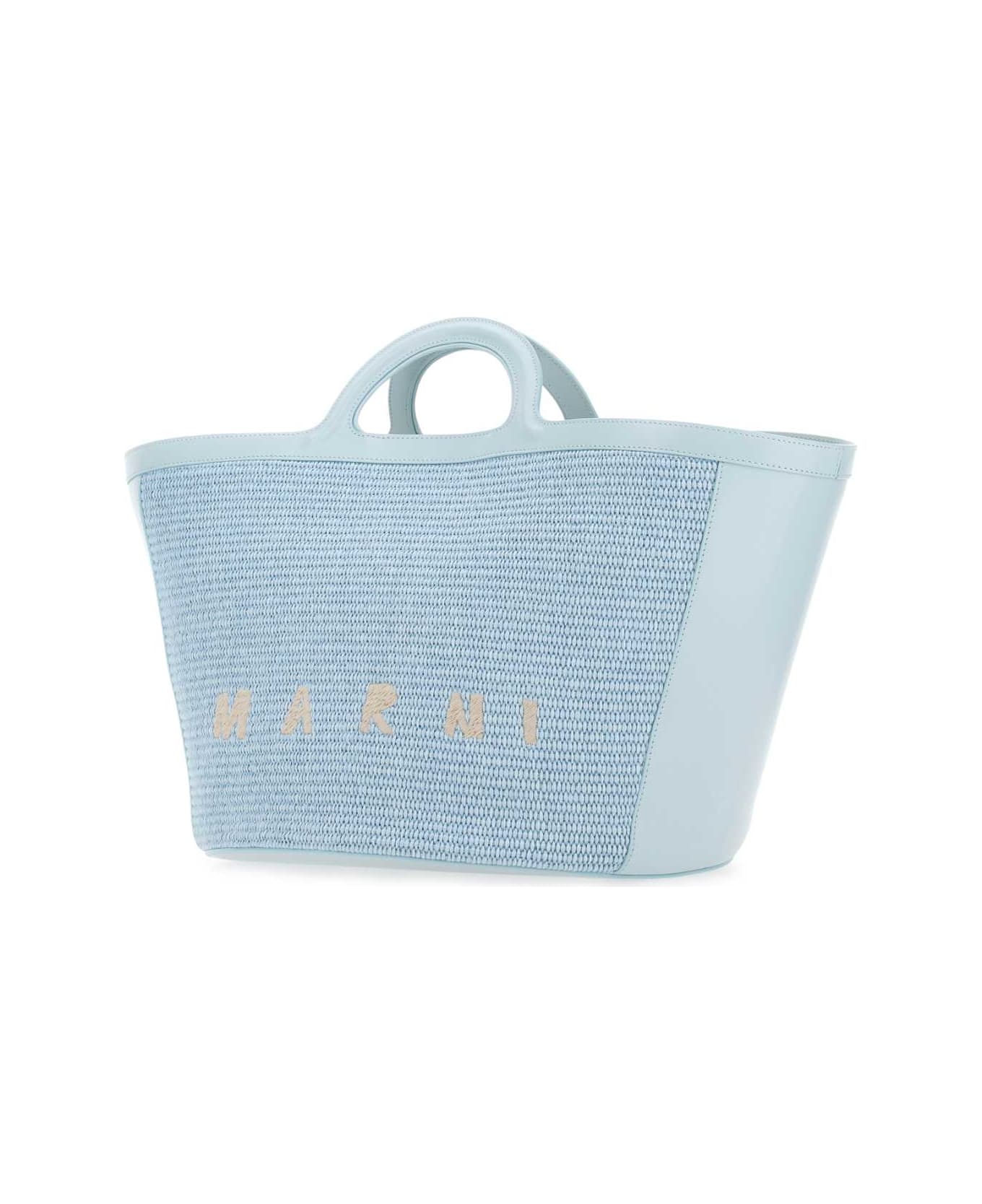 Marni Pastel Light-blue Leather And Raffia Large Tropicalia Summer Handbag - 00B21