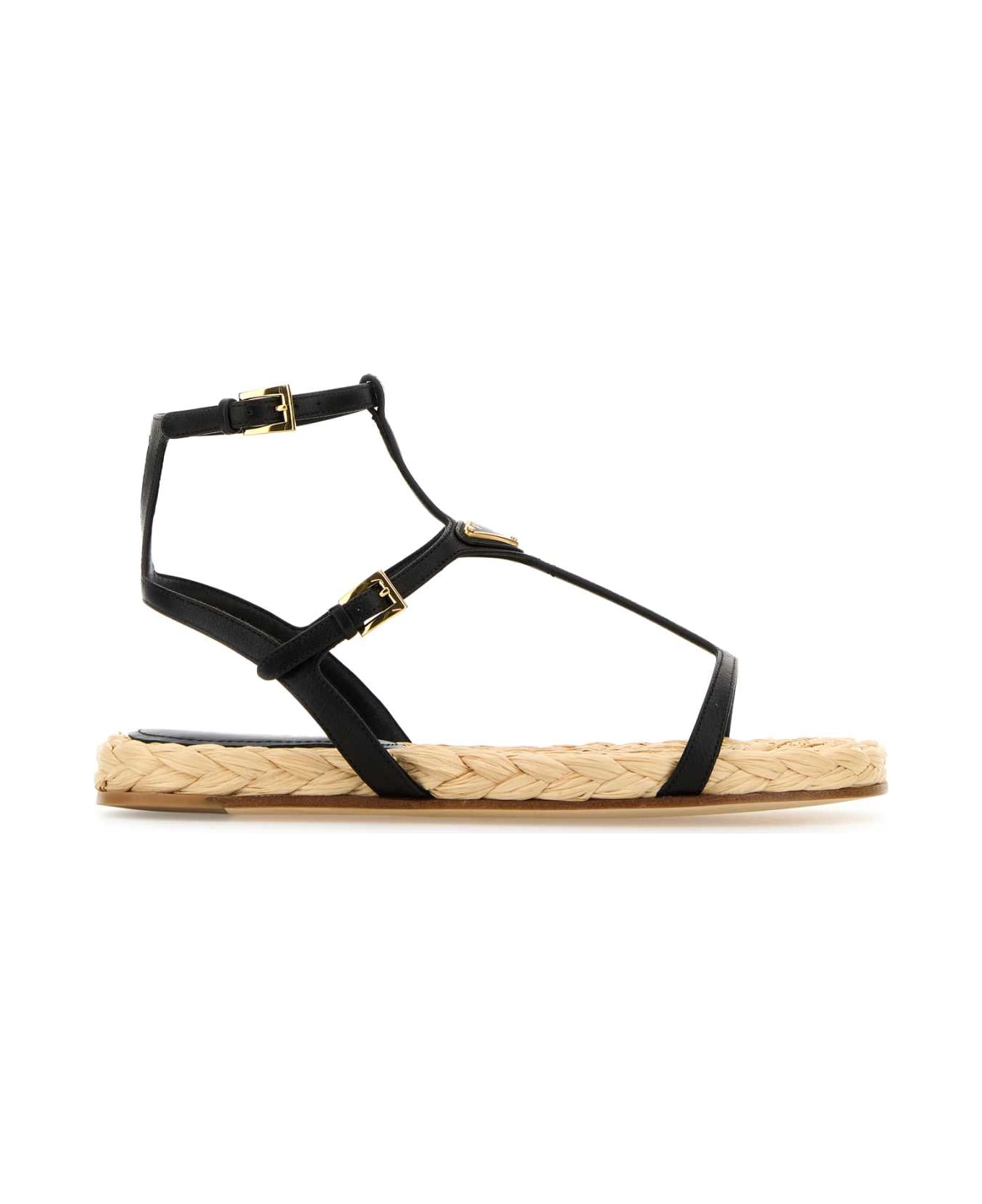 Prada Black Leather Sandals - NERO