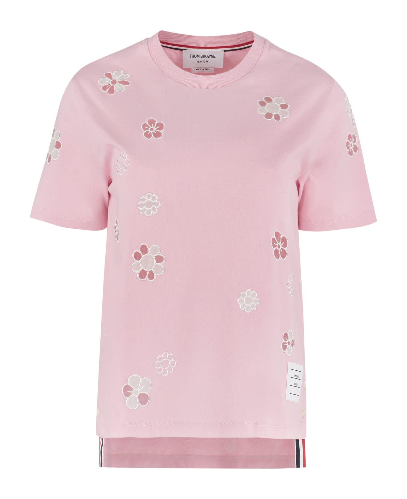 Thom Browne Embroidered Cotton T-shirt - Pink