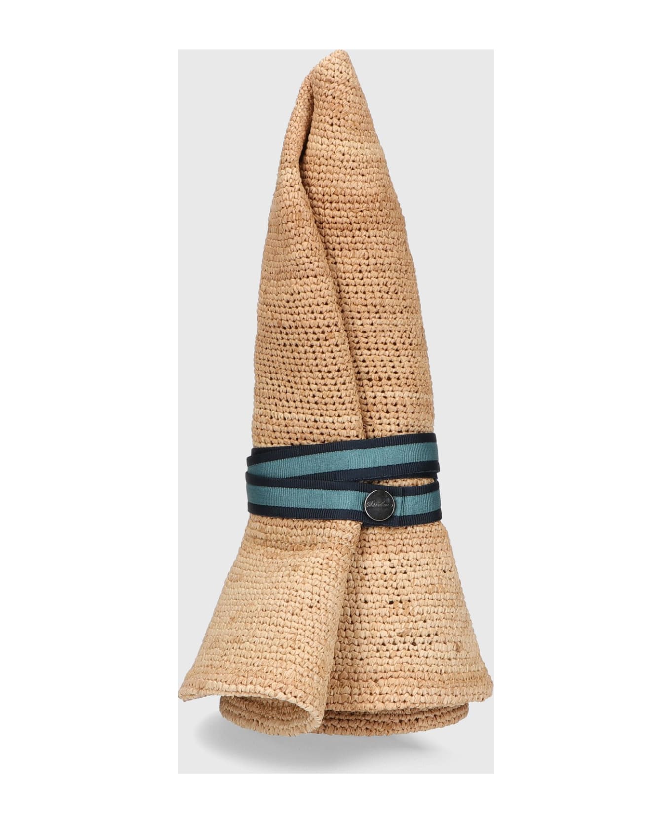 Borsalino Argentina Fine Raffia Crochet - NATURAL, TURQUOISE/BLACK HAT BAND 帽子