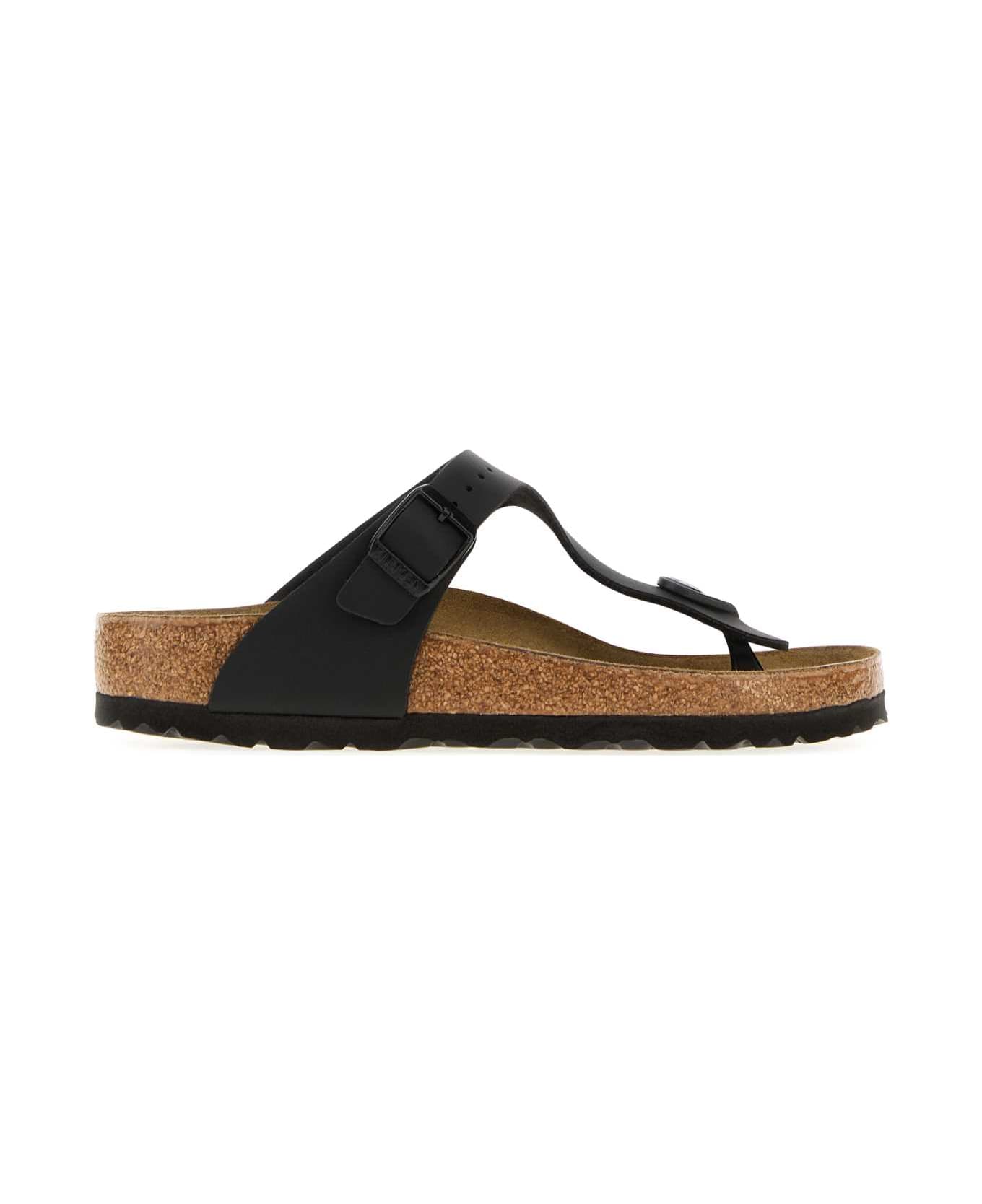 Birkenstock Black Leather Gizeh Thong Slippers - BLACK
