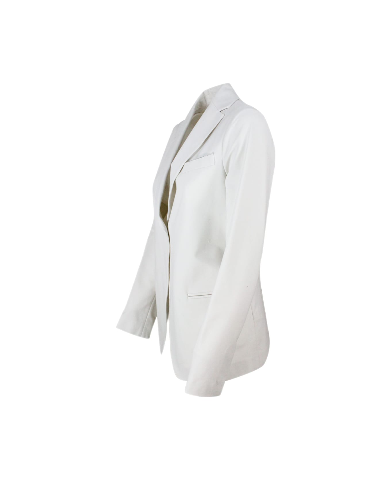 Fabiana Filippi Alpha Jacket In Stretch Cotton With Monili On The Pocket - White