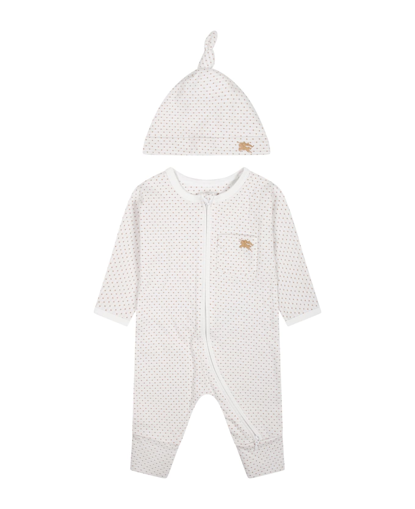 Burberry White Set For Babies With Polka Dots And Logo - White ボディスーツ＆セットアップ