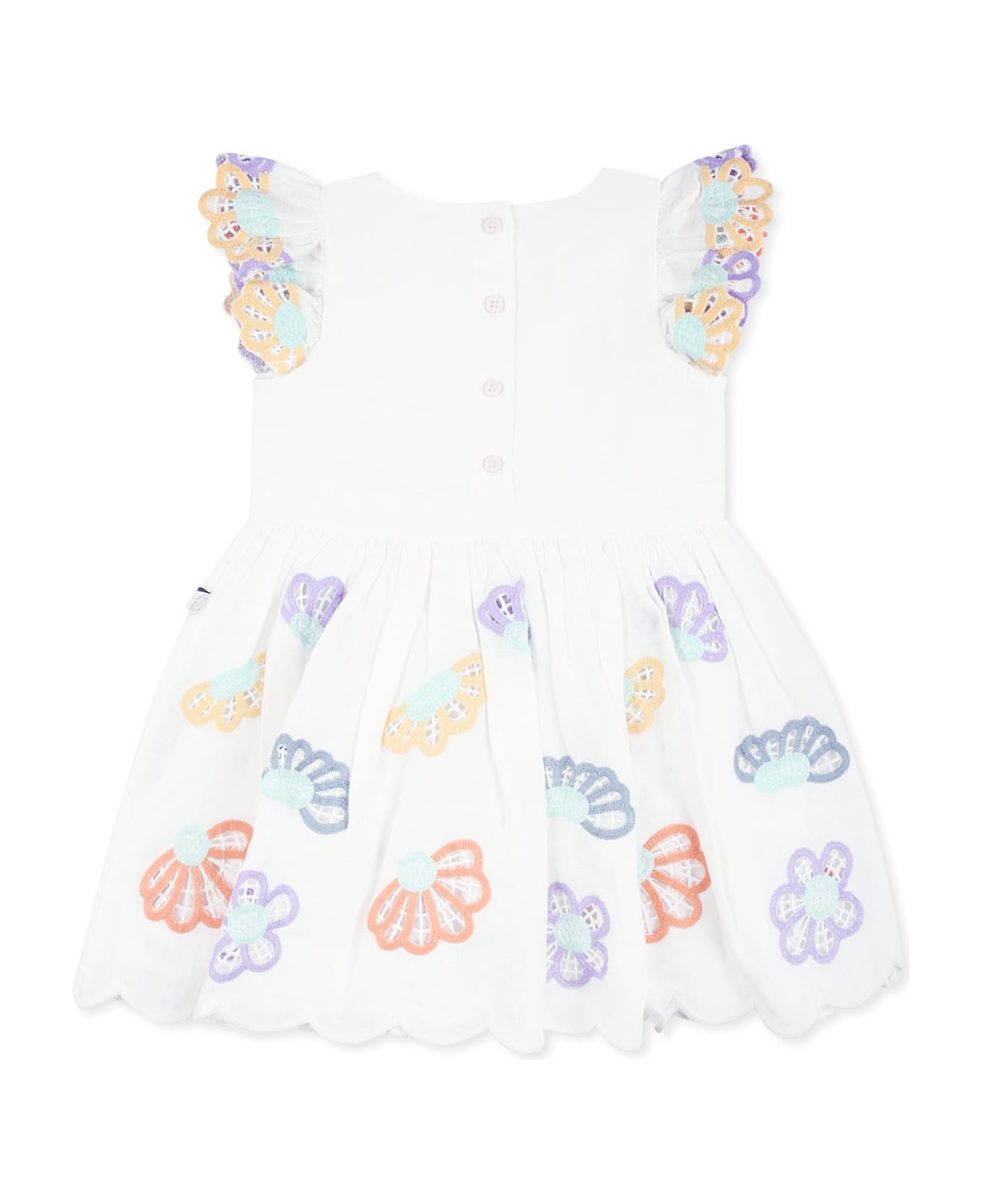 Stella McCartney Kids White Dress For Baby Girl Floral Embroidery - White