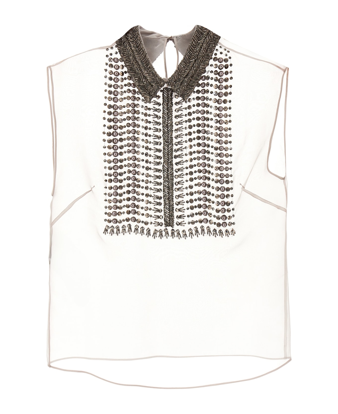 Alberta Ferretti Beaded Chiffon Top - Gray