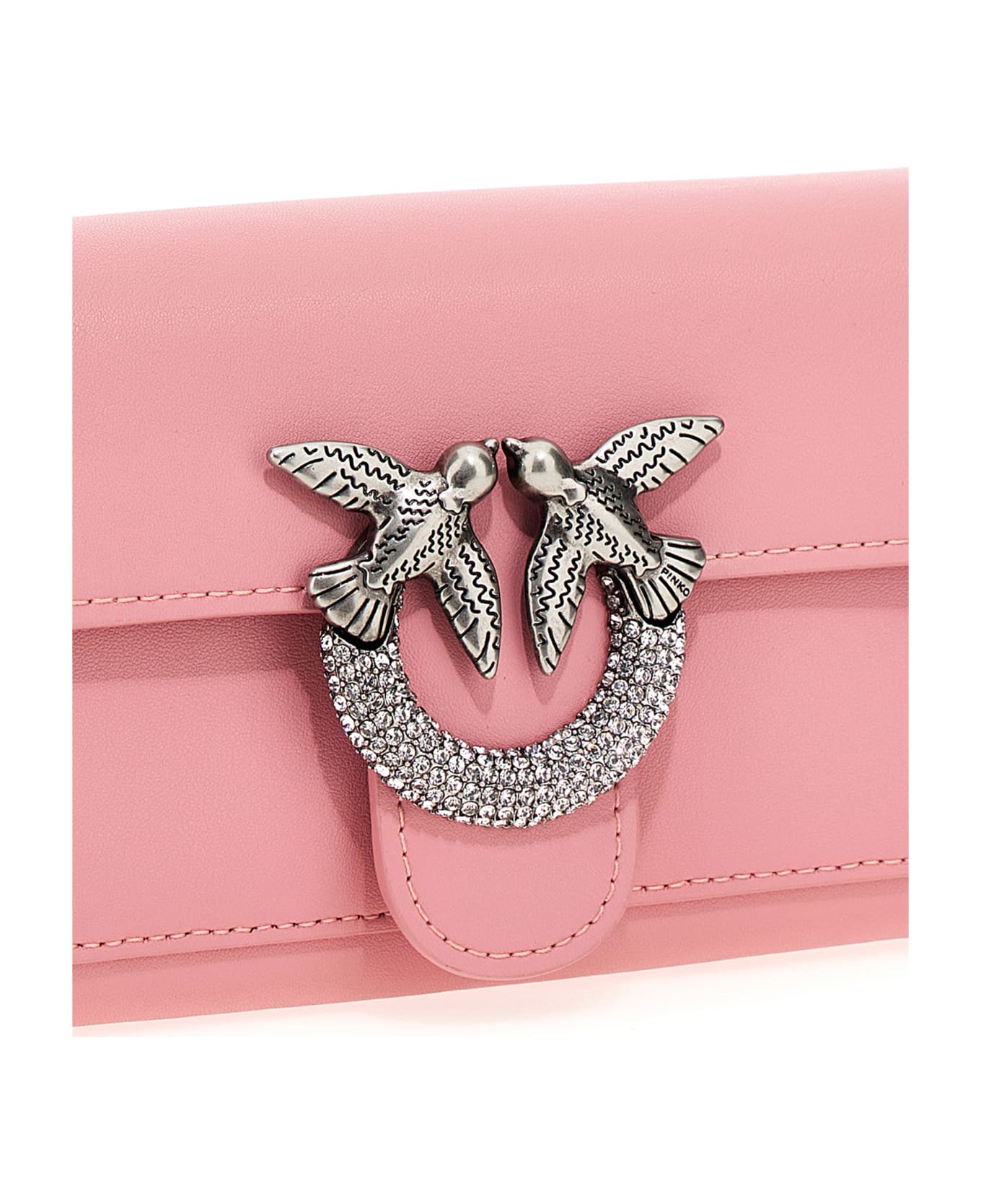 Pinko Love One Leather Wallet On Chain - Pink 財布