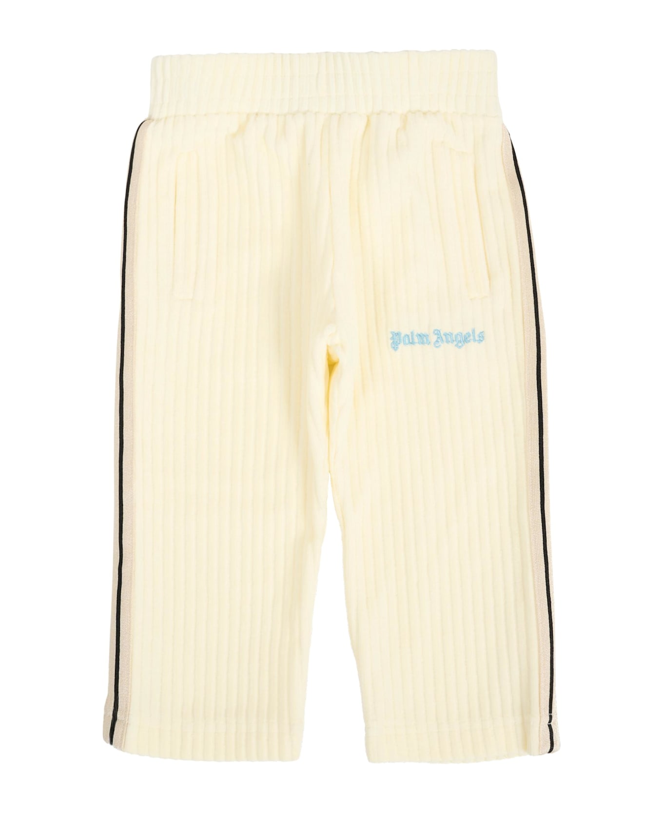 Palm Angels Ivory Trousers For Baby Boy With Logo - Ivory