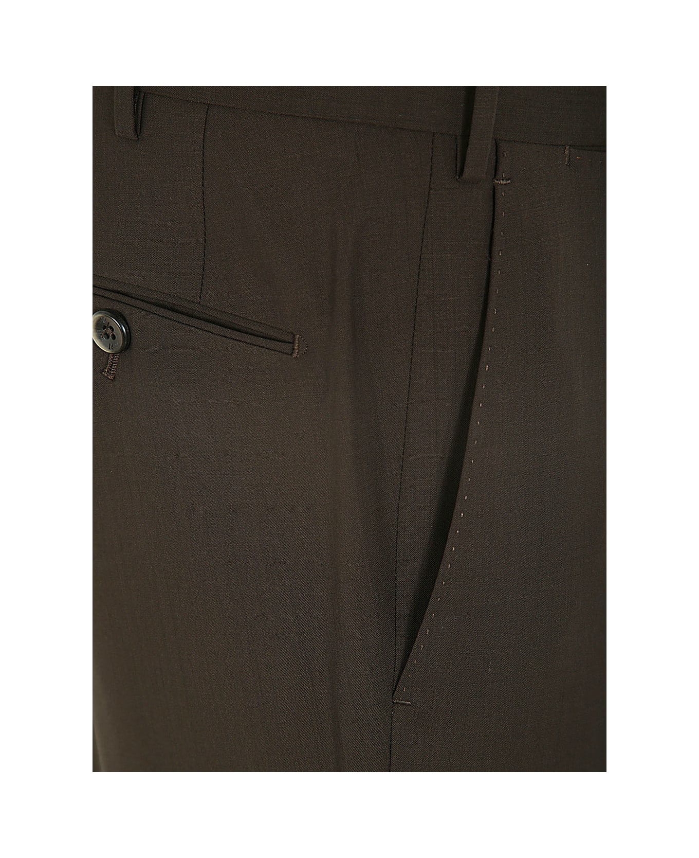 PT Torino Superlight Deluxe Wool Slim Flat Front Pants - Dark Brown ボトムス